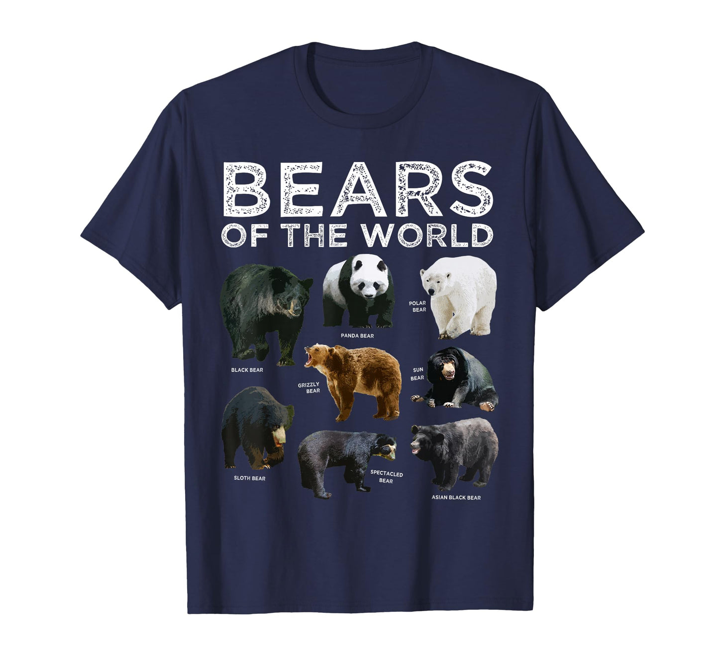 Eight Bears of the World Panda Polar Grizzly Black Cute T-Shirt