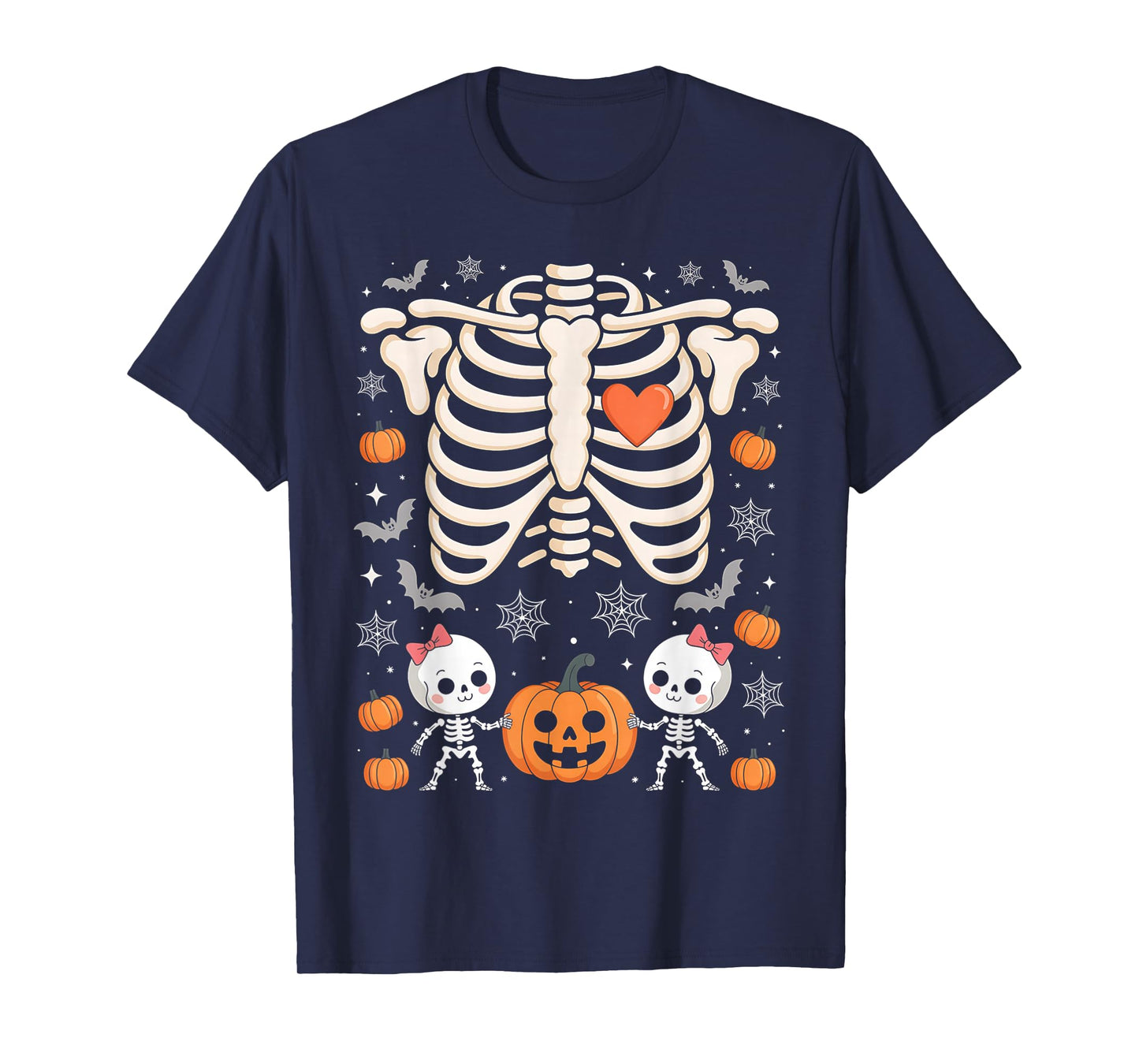 Pregnant Skeleton Twin Pregnancy Baby Announcement Halloween T-Shirt