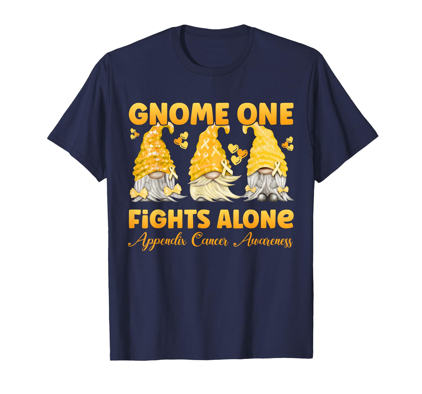 Gnome One Fights Alone Amber Appendix Cancer Awareness T-Shirt