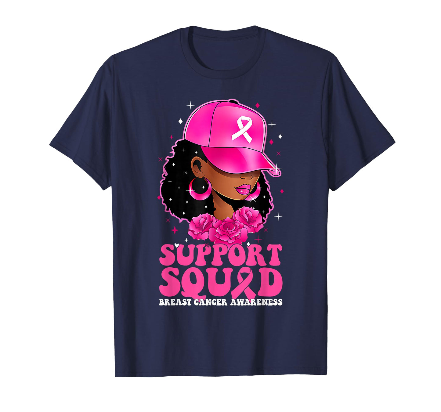 Breast Cancer Shirts Pink Ribbon Support Squad Black Women T-Shirt