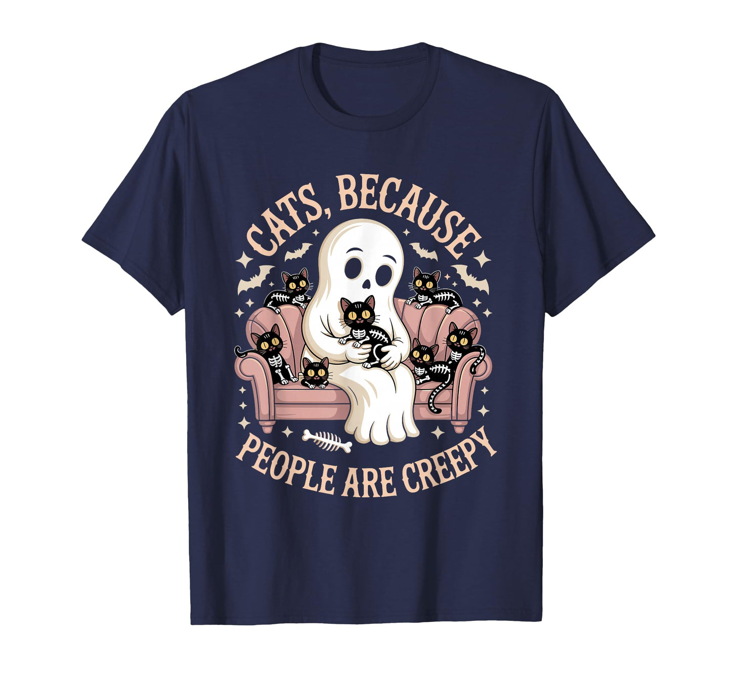 Cats Because People are Creepy Halloween Ghost Skeleton Cats T-Shirt