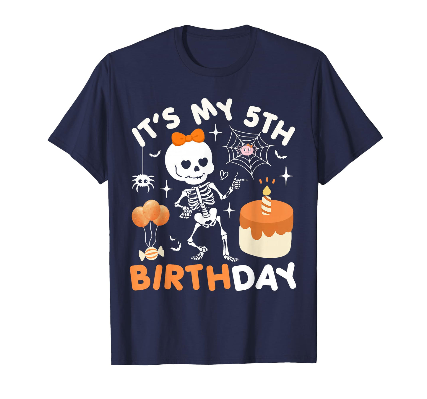 Its My 5th Birthday Funny Halloween Skeleton Birthday 5 Girl T-Shirt