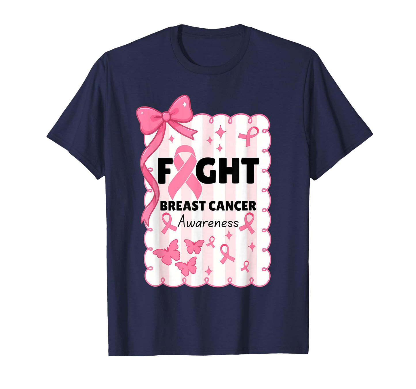 Support Breast Cancer Fighter Pink Ribbon Women Girls T-Shirt