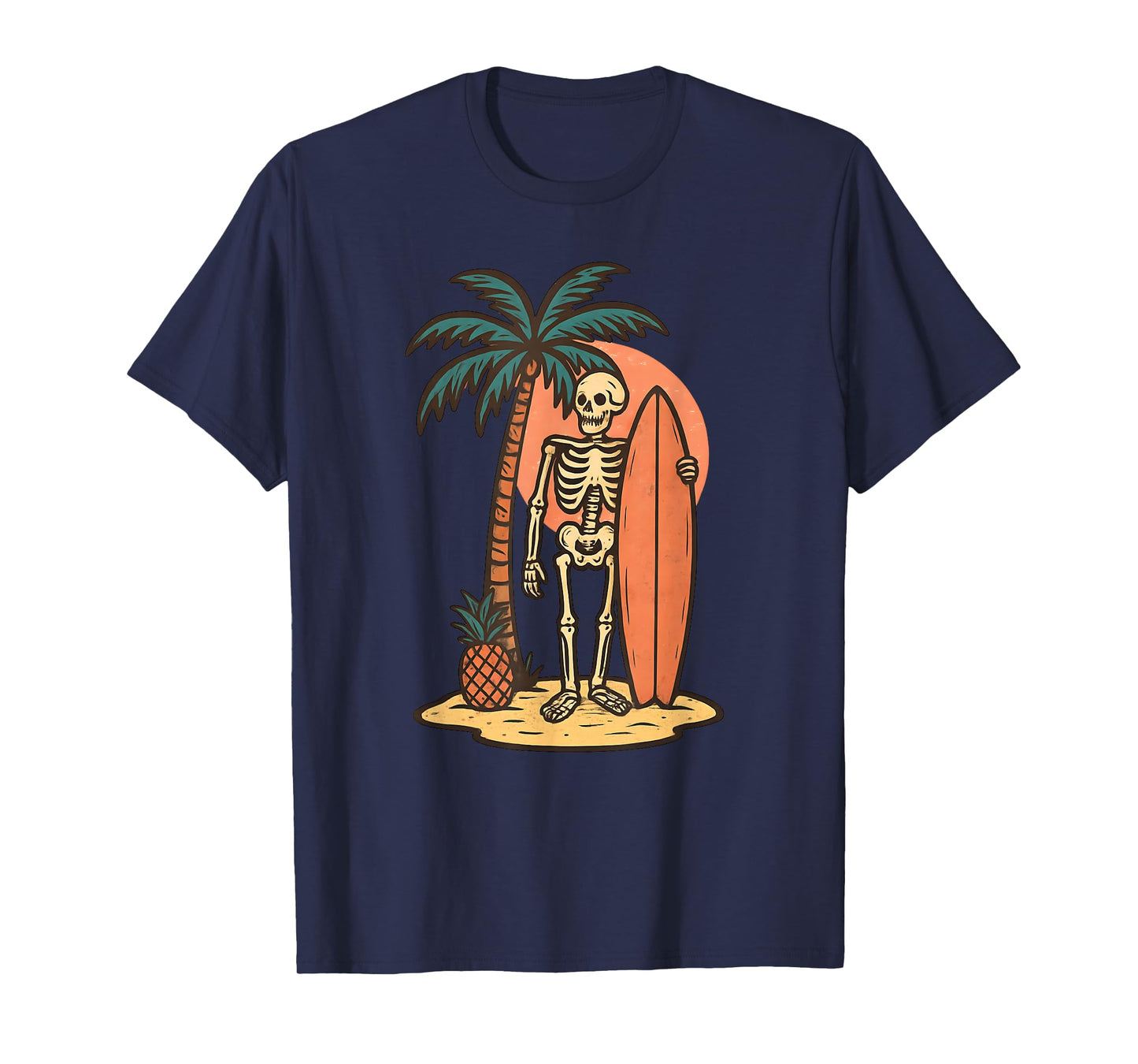 Skeleton Surfer Surfing Vintage Style Funny Halloween T-Shirt