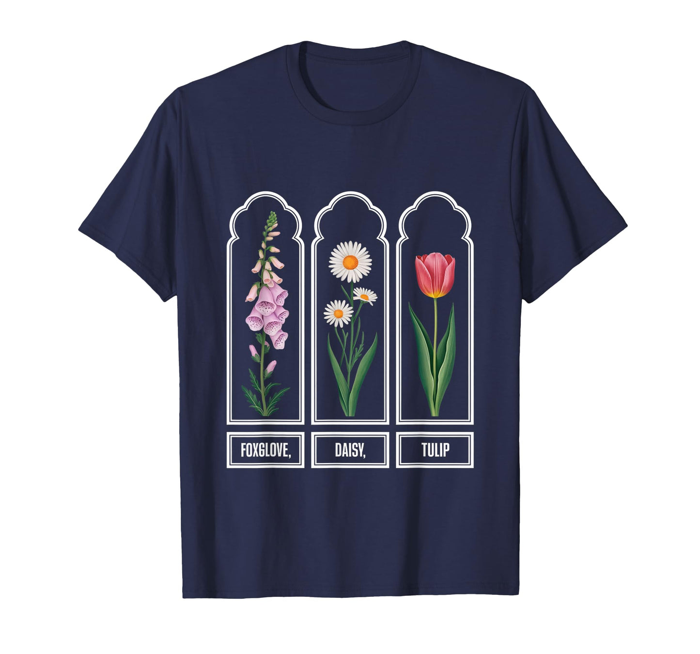 Foxglove Daisy Tulip Wildflower Garden Harmony Design T-Shirt