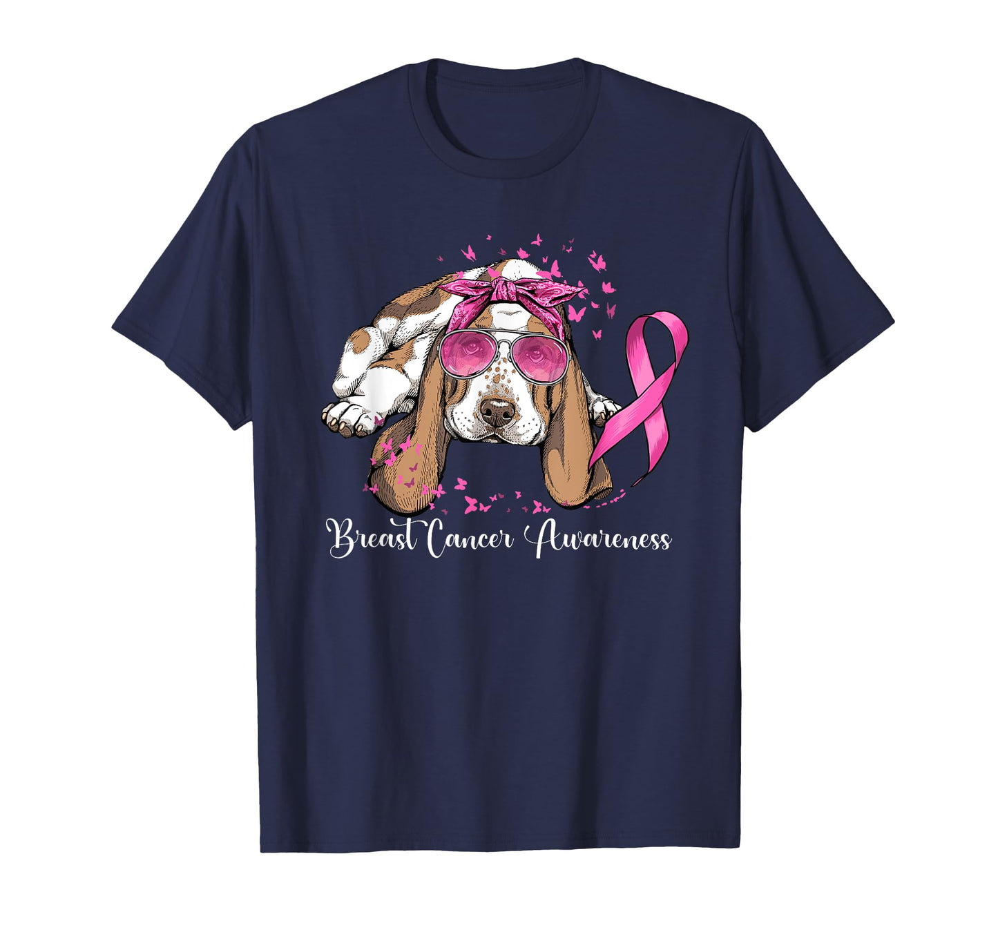 Basset Hound Dog Lover Pink Ribbon Breast Cancer Awareness Men Women T-Shirt