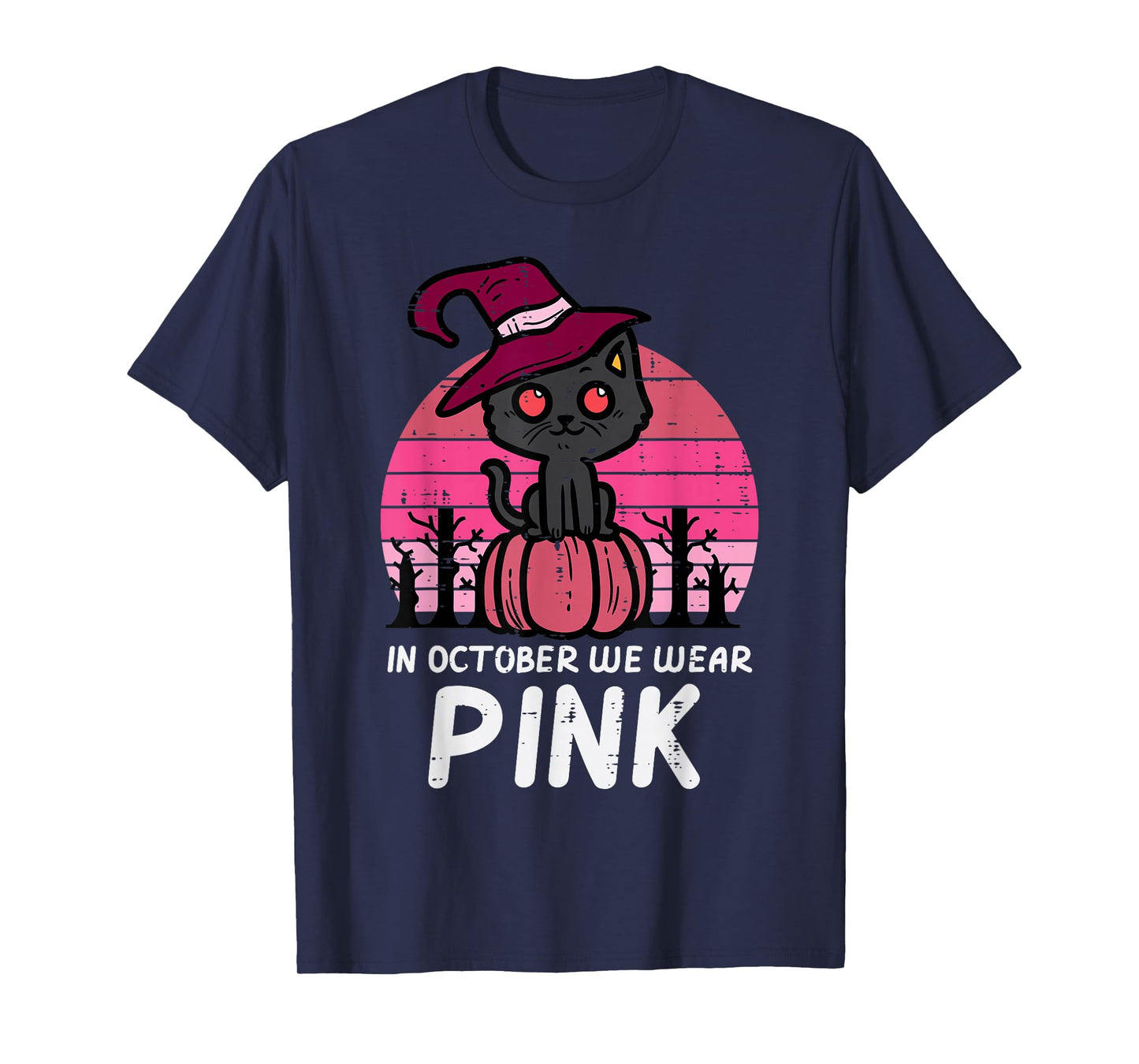 In October We Wear Pink Pumpkin Cat Breast Cancer Awareness T-Shirt