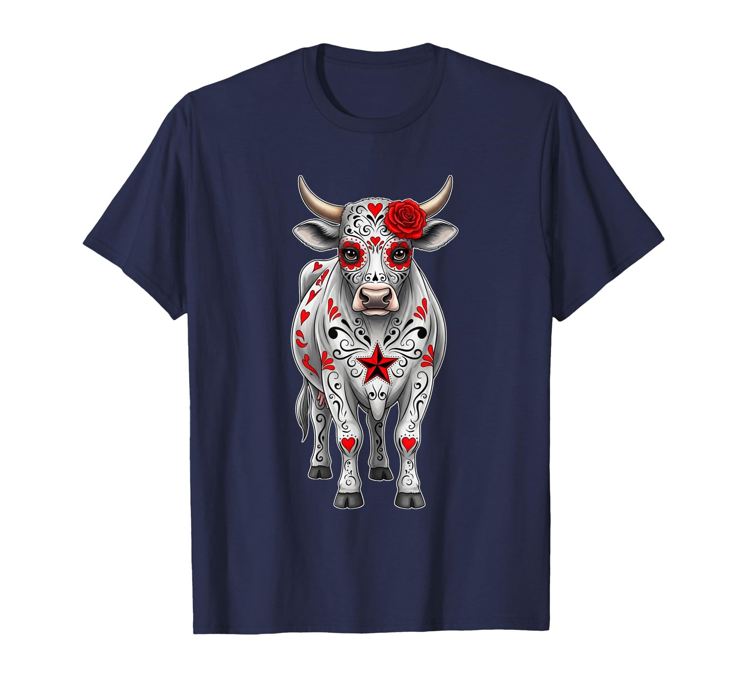 Sugar Skull Cow Halloween Graphic T-Shirt