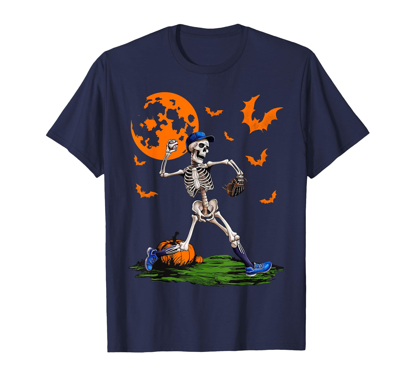 Baseball Skeleton Halloween Men Boys Baseball Spooky Season T-Shirt