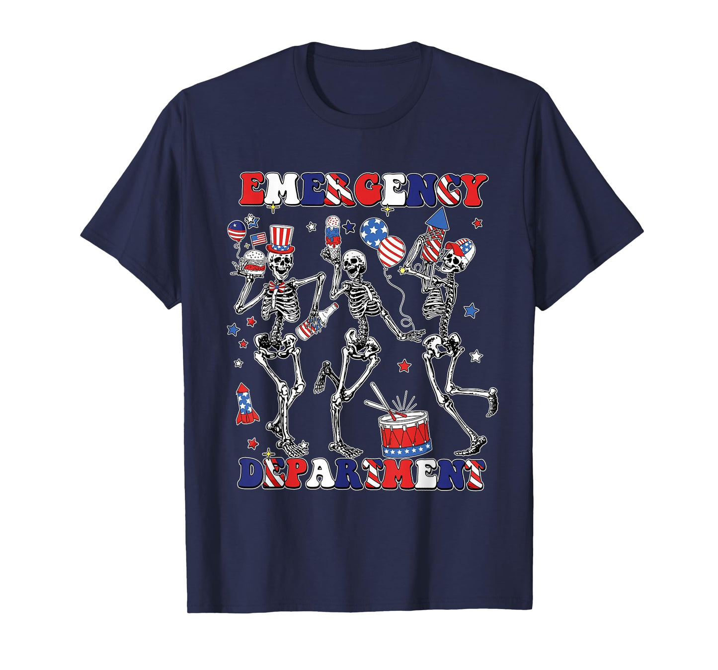 Department Skeleton Dancing ER Nurse 4th Of July T-Shirt