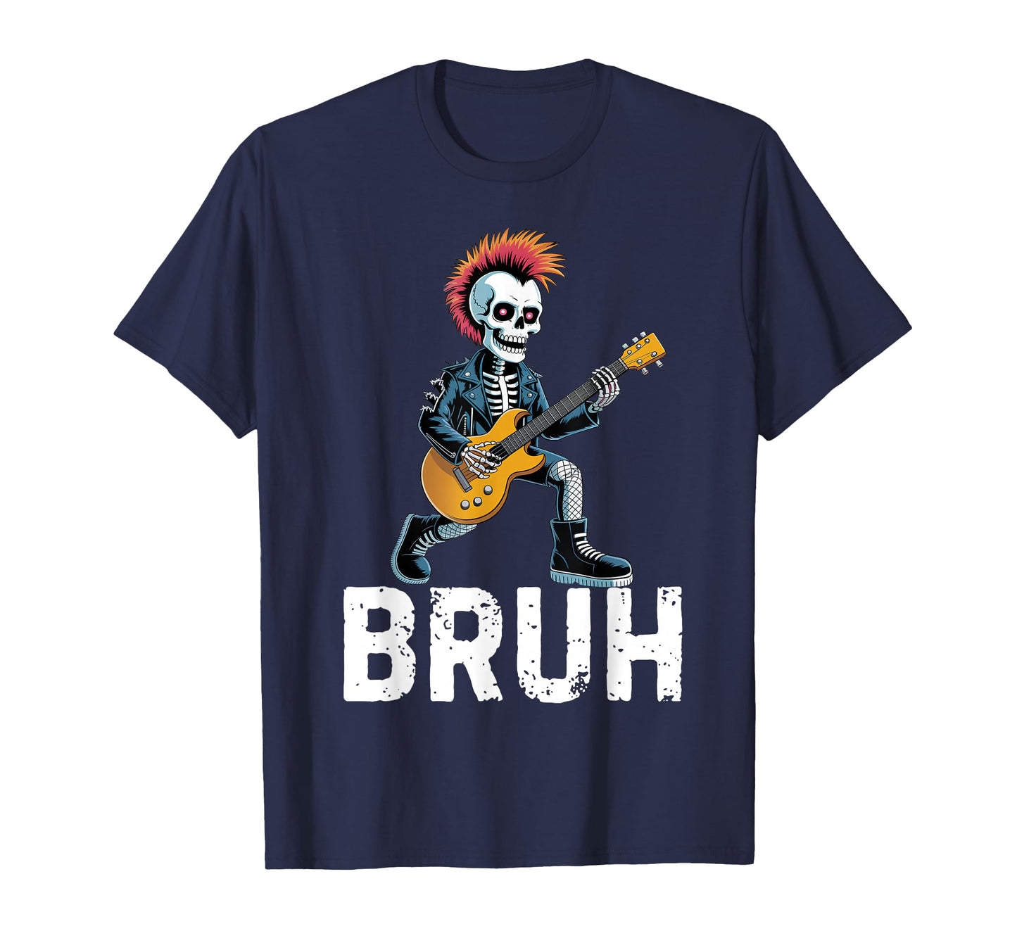 Bruh Punk Rock Skeleton Guitar Rocker Halloween Men Boys T-Shirt