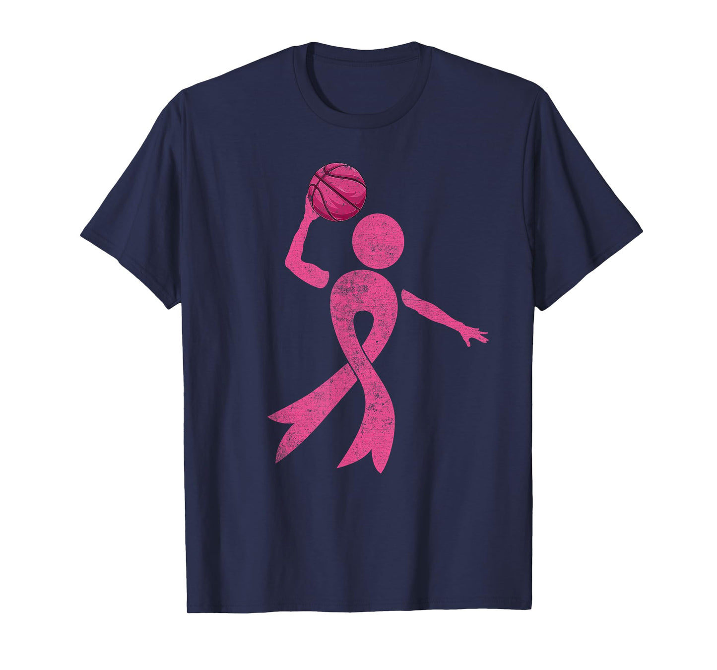 Retro Basketball Pink Ribbon Breast Cancer Awareness Sport T-Shirt