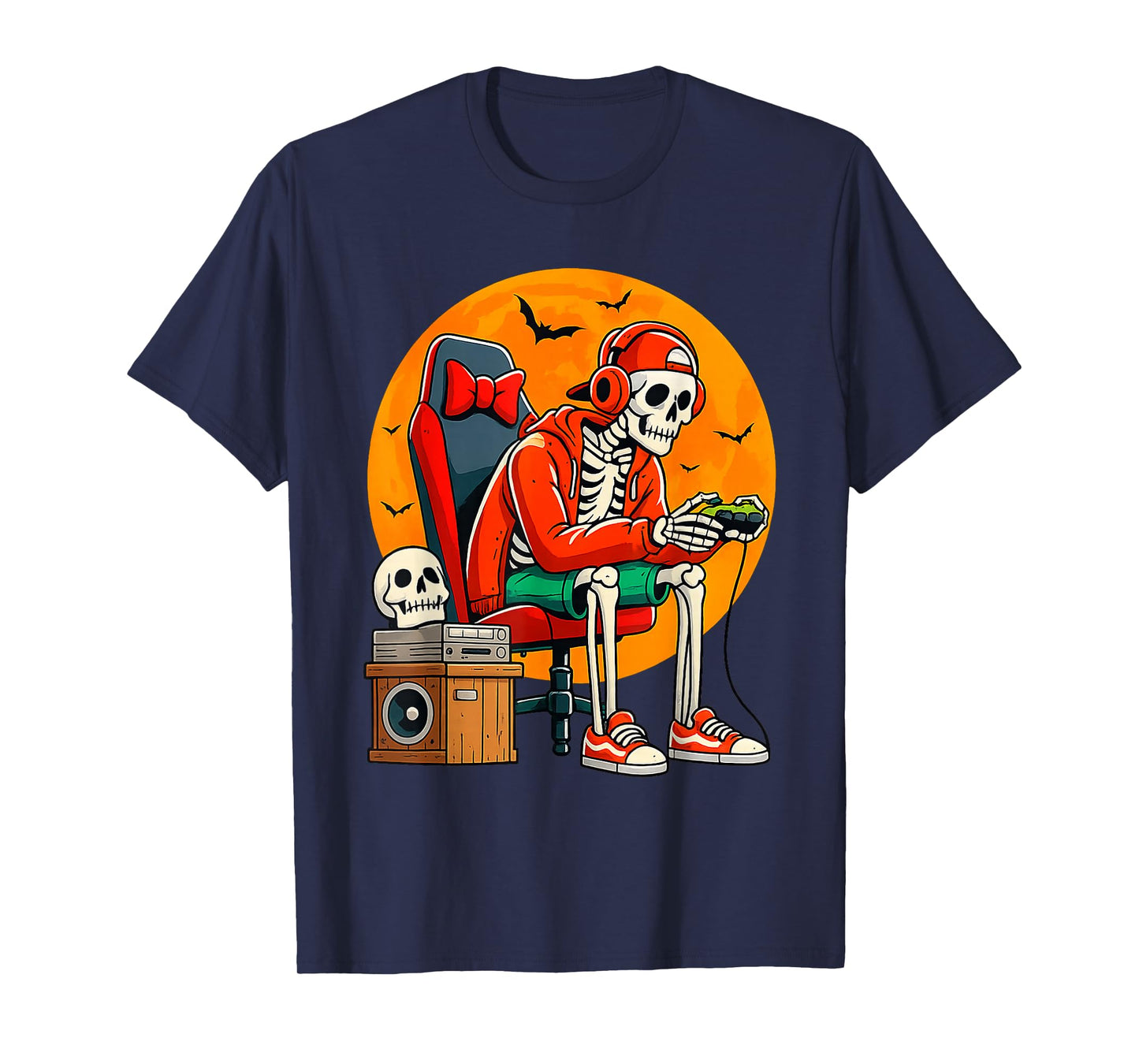 Funny Halloween Boys Men Kids Skeleton Video Gaming Gamer T-Shirt