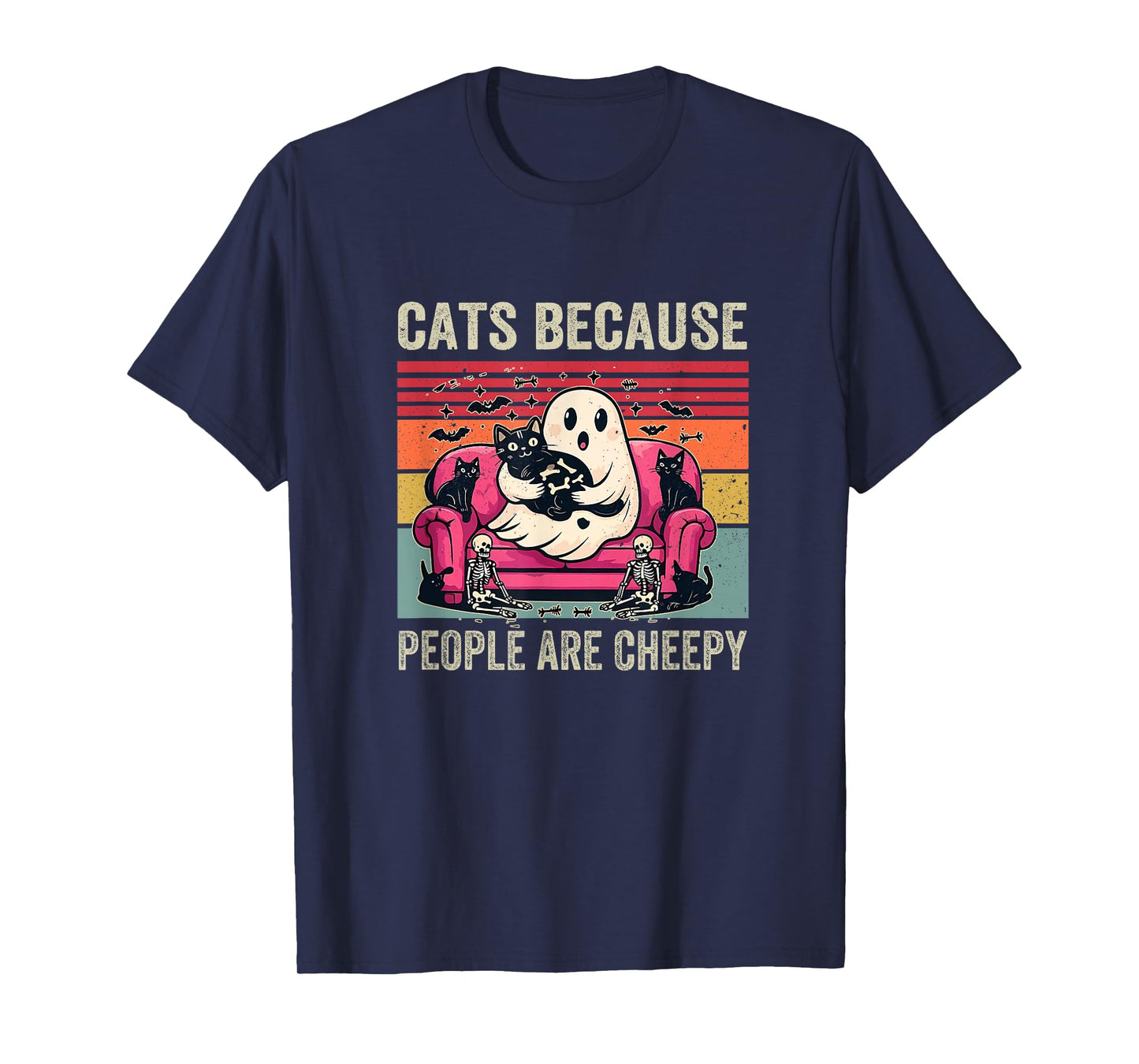 Cats Because People are Creepy Ghost Halloween T-Shirt