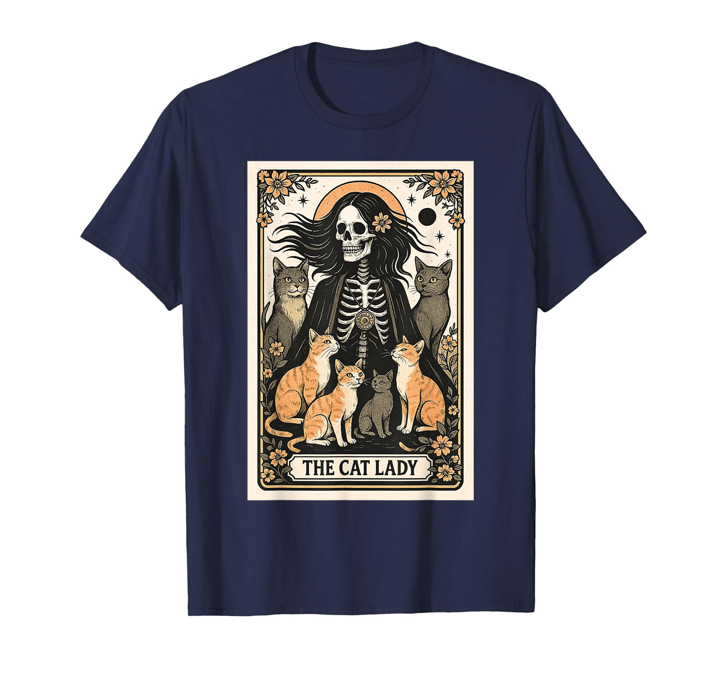 The Cat Lady Tarot Card Skeleton Witchy Cat Mom Cat Lover T-Shirt