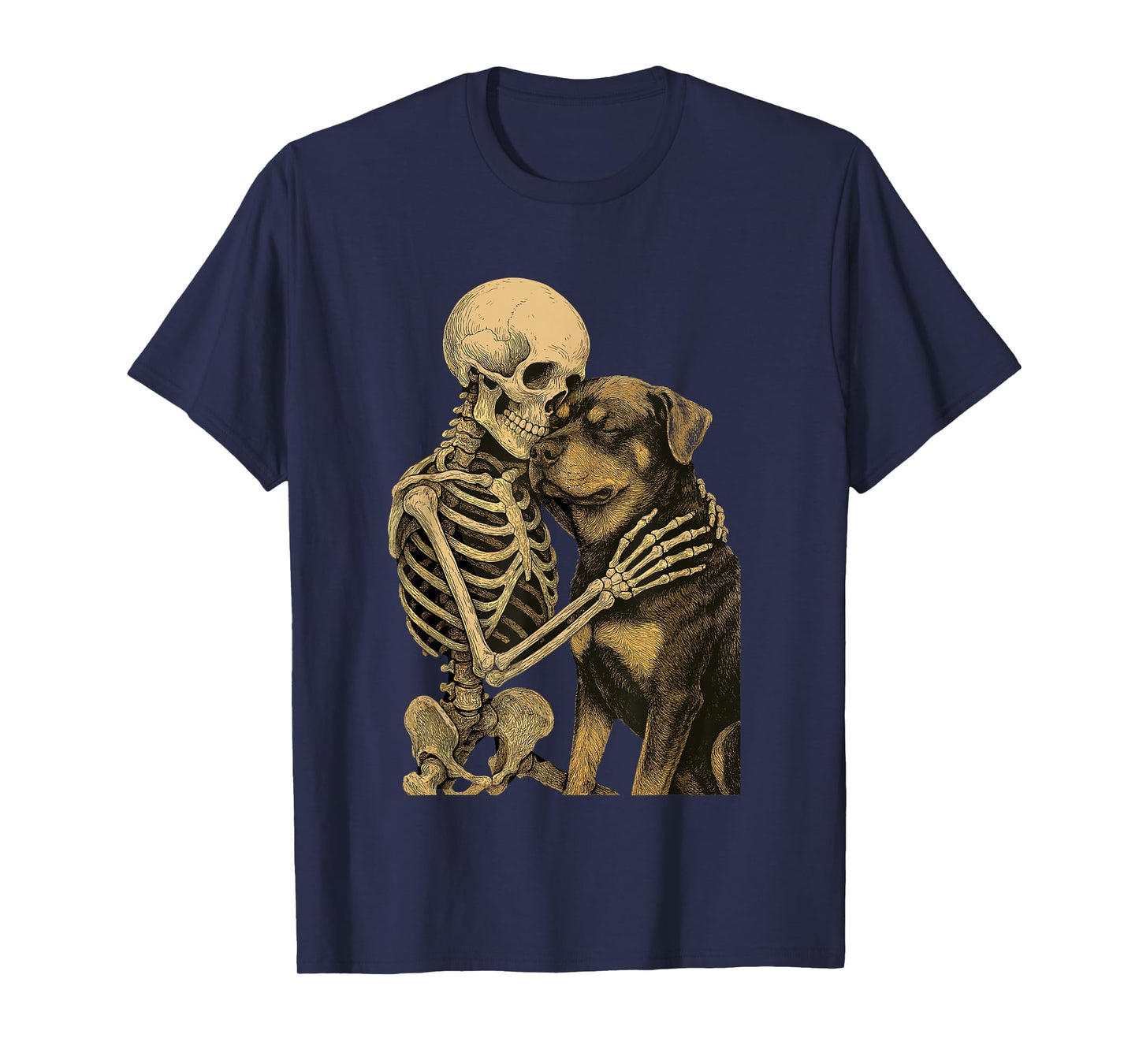 Skeleton Hugging Dog Vintage Gothic Friendship Design T-Shirt