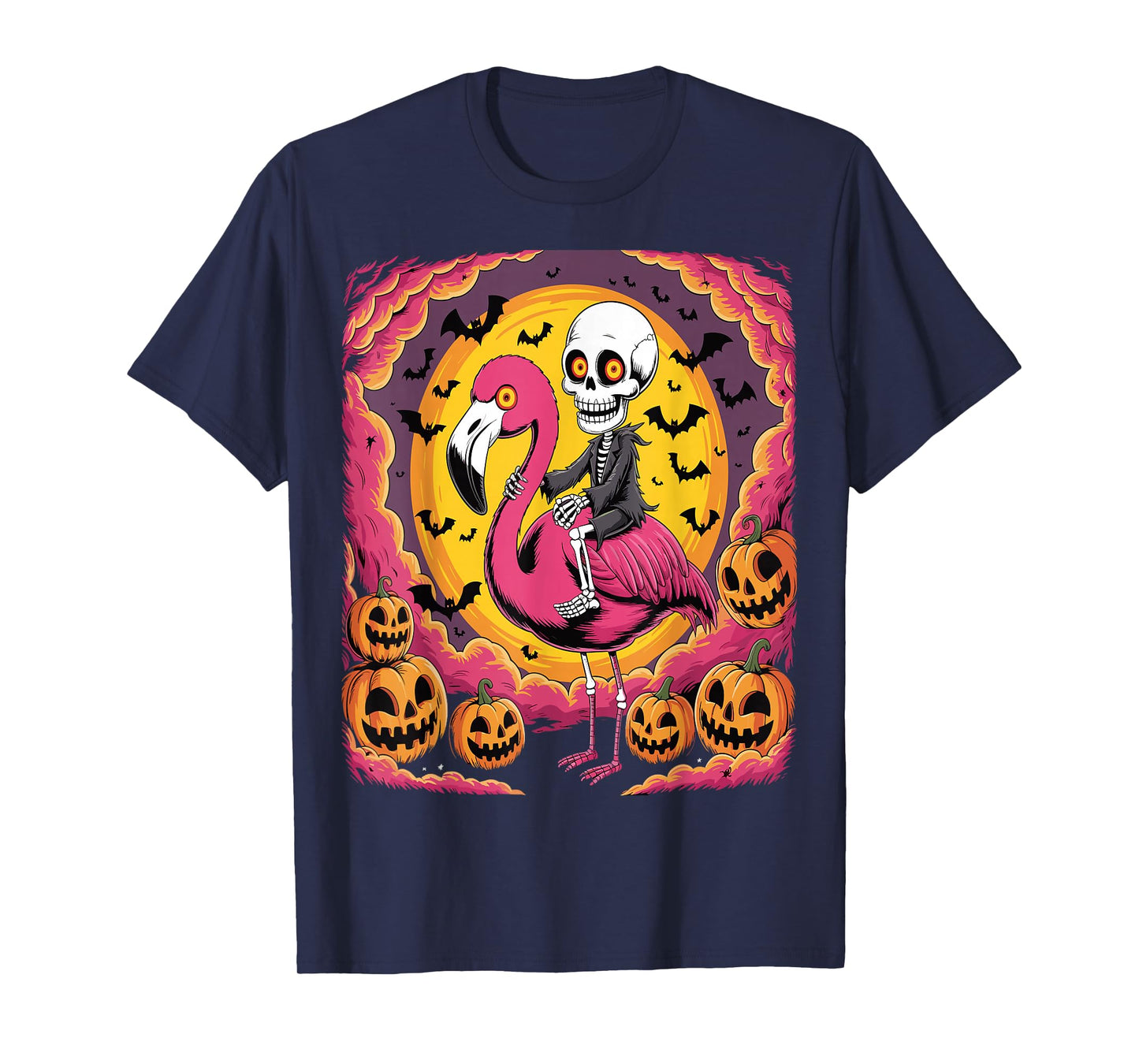 Funny Skeleton Riding Flamingo Halloween Spooky T-Shirt
