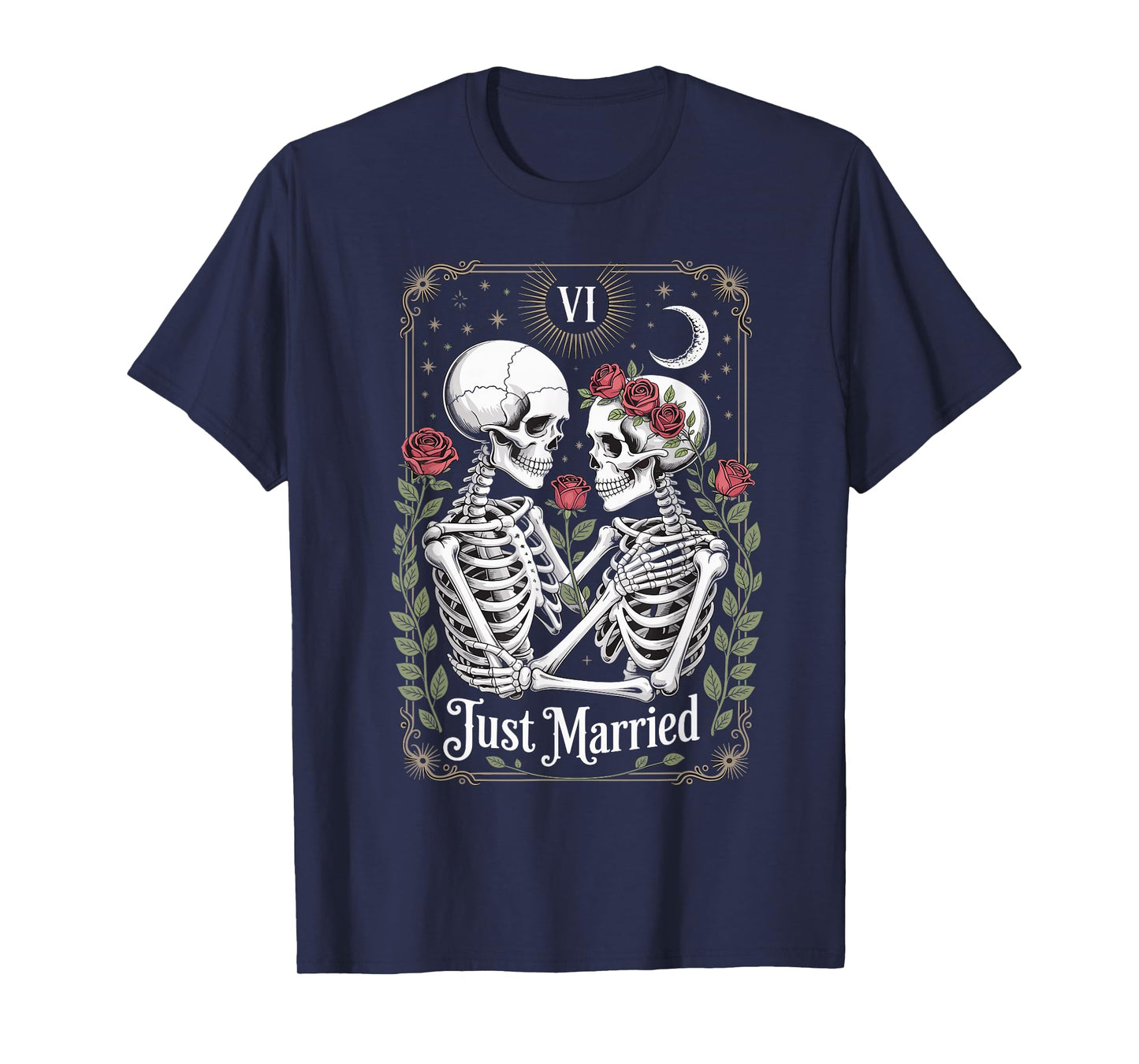 Just Married The Lovers Skeleton Couple Matching Halloween T-Shirt