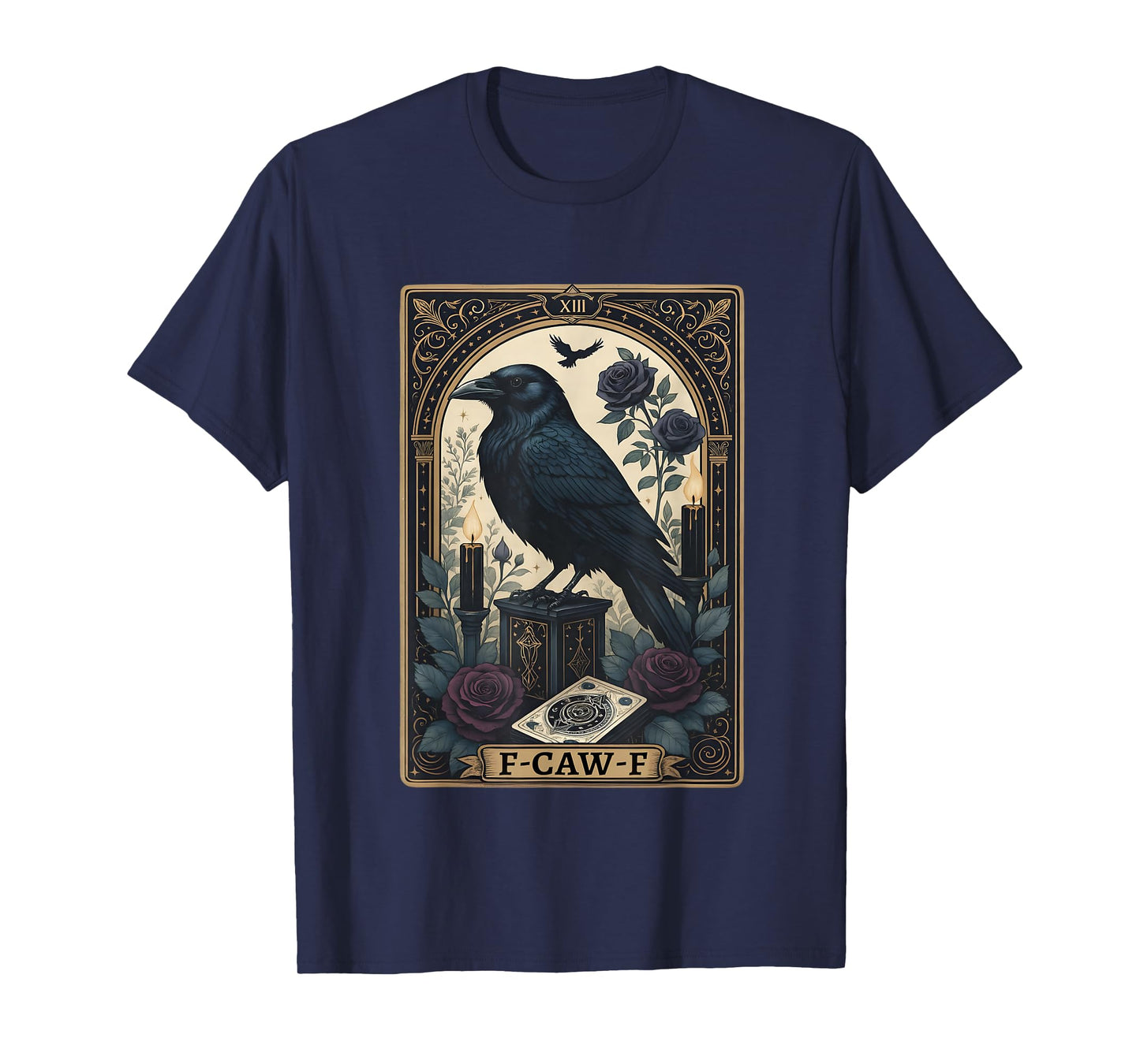 F-Caw-F Black Crow Retro Black Bird Tarot Card Halloween T-Shirt
