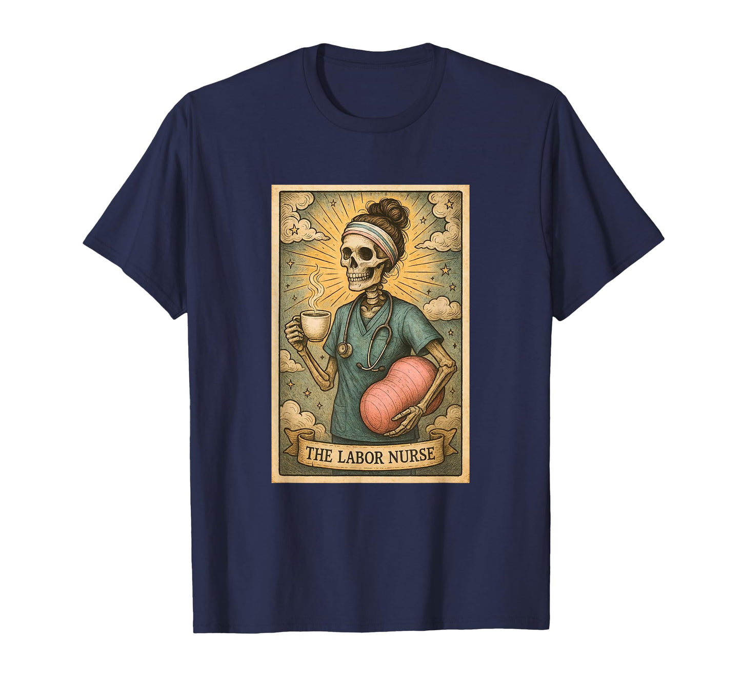 Labor and Delivery Nurse Tarot Card Skeleton Flying Cowgirl T-Shirt