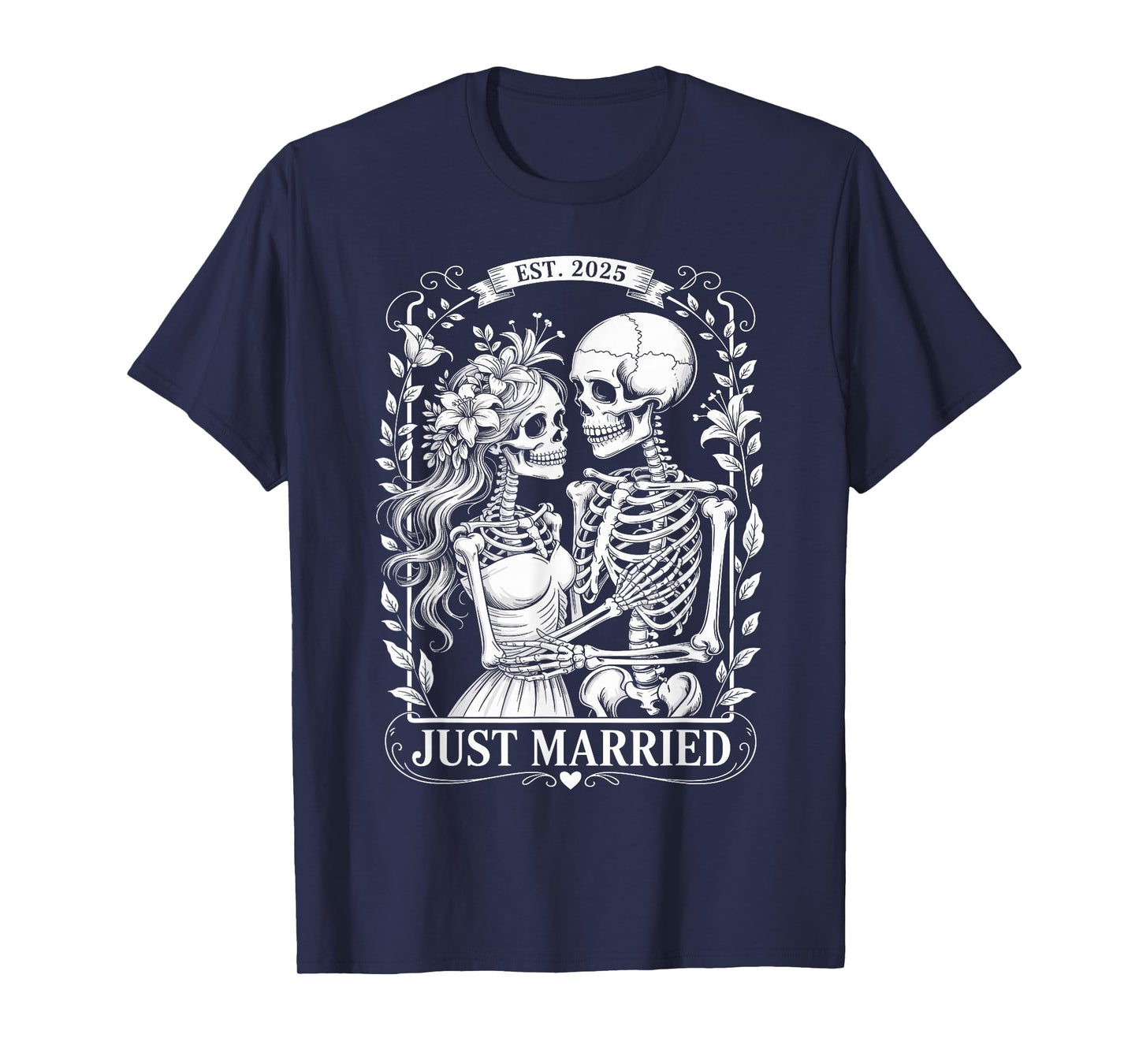 Just Married Skeleton Couple Gothic Est. 2025 Halloween T-Shirt