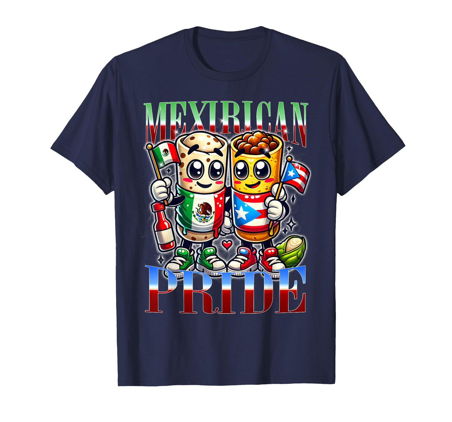 Mexirican Pride Mexican Puerto Rican Burrito Food Unity T-Shirt