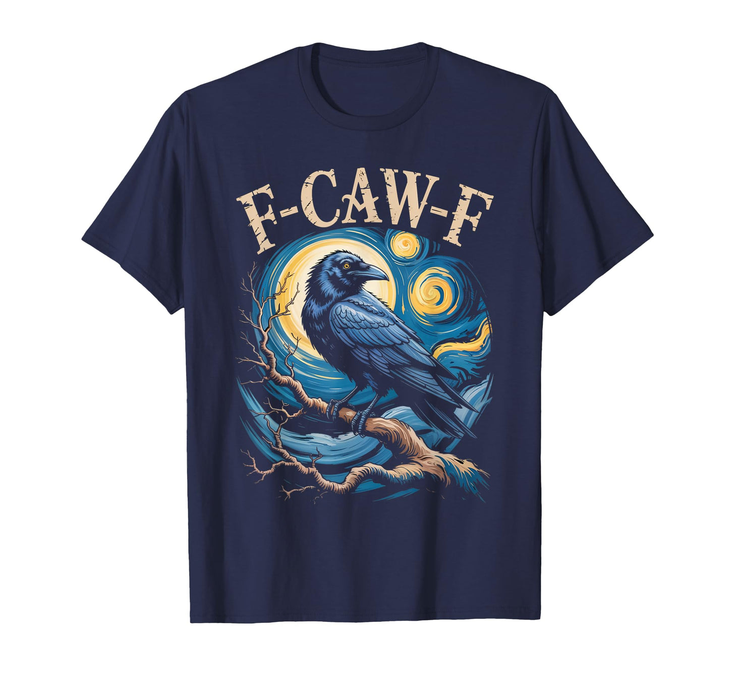 Black Crow F-Caw-F Black Bird Starry Night Van Gogh T-Shirt