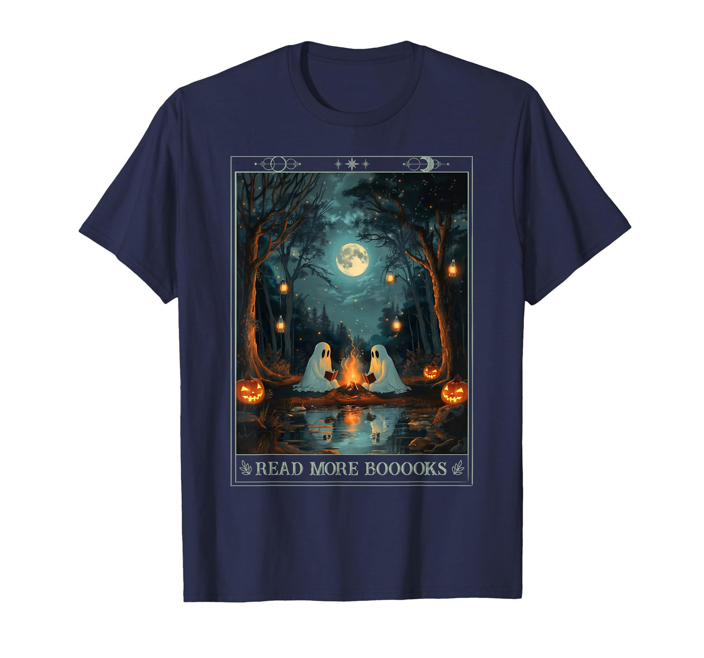 Read More Books Cute Spooky Ghost Reading Book Tarot Card T-Shirt