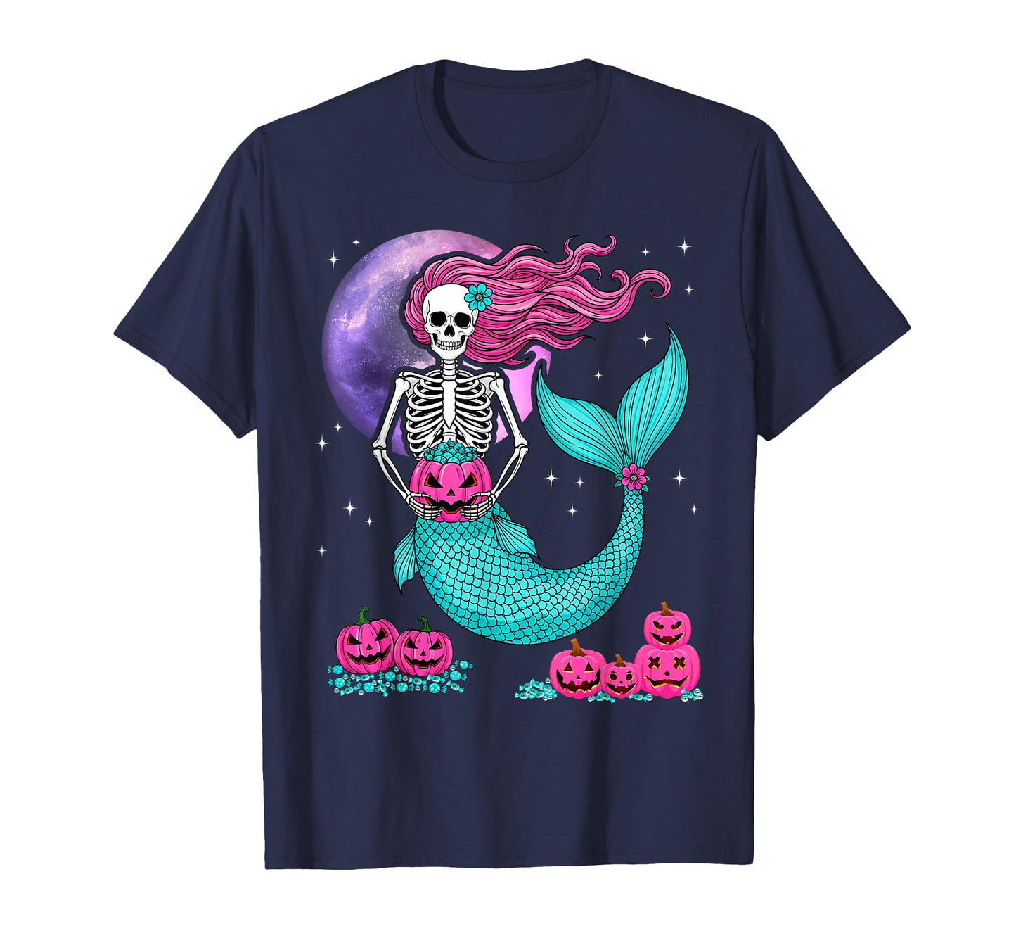 Halloween Mermaid Funny Skeleton T-Shirt