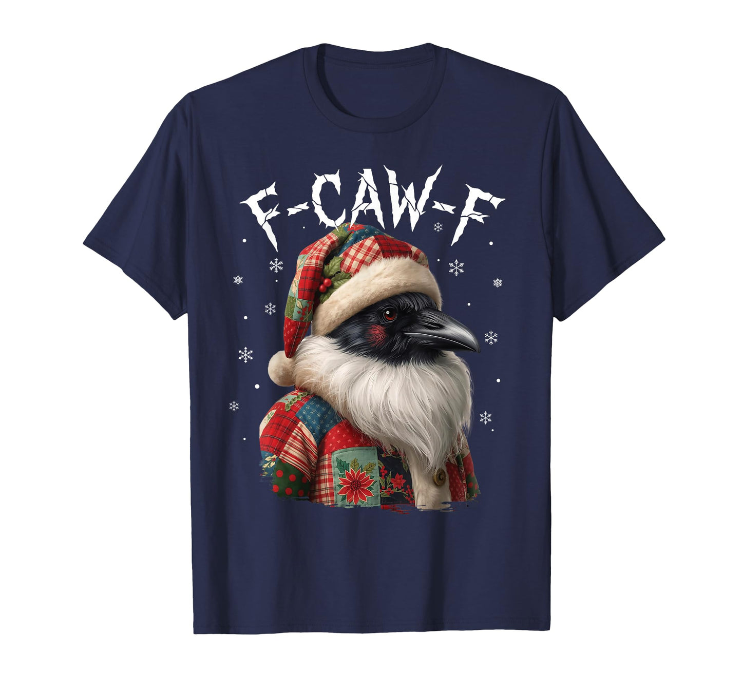 Black Raven Santa Claus Hat F-Caw-F Christmas Snowflake T-Shirt