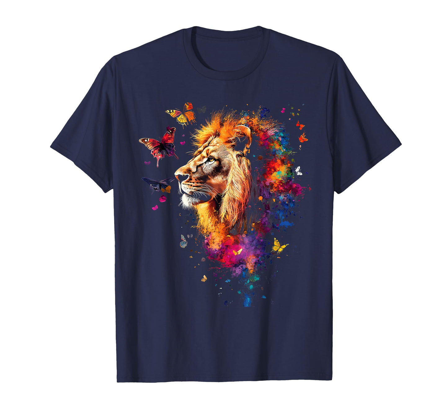 Lion Butterflies Animal Art T-Shirt