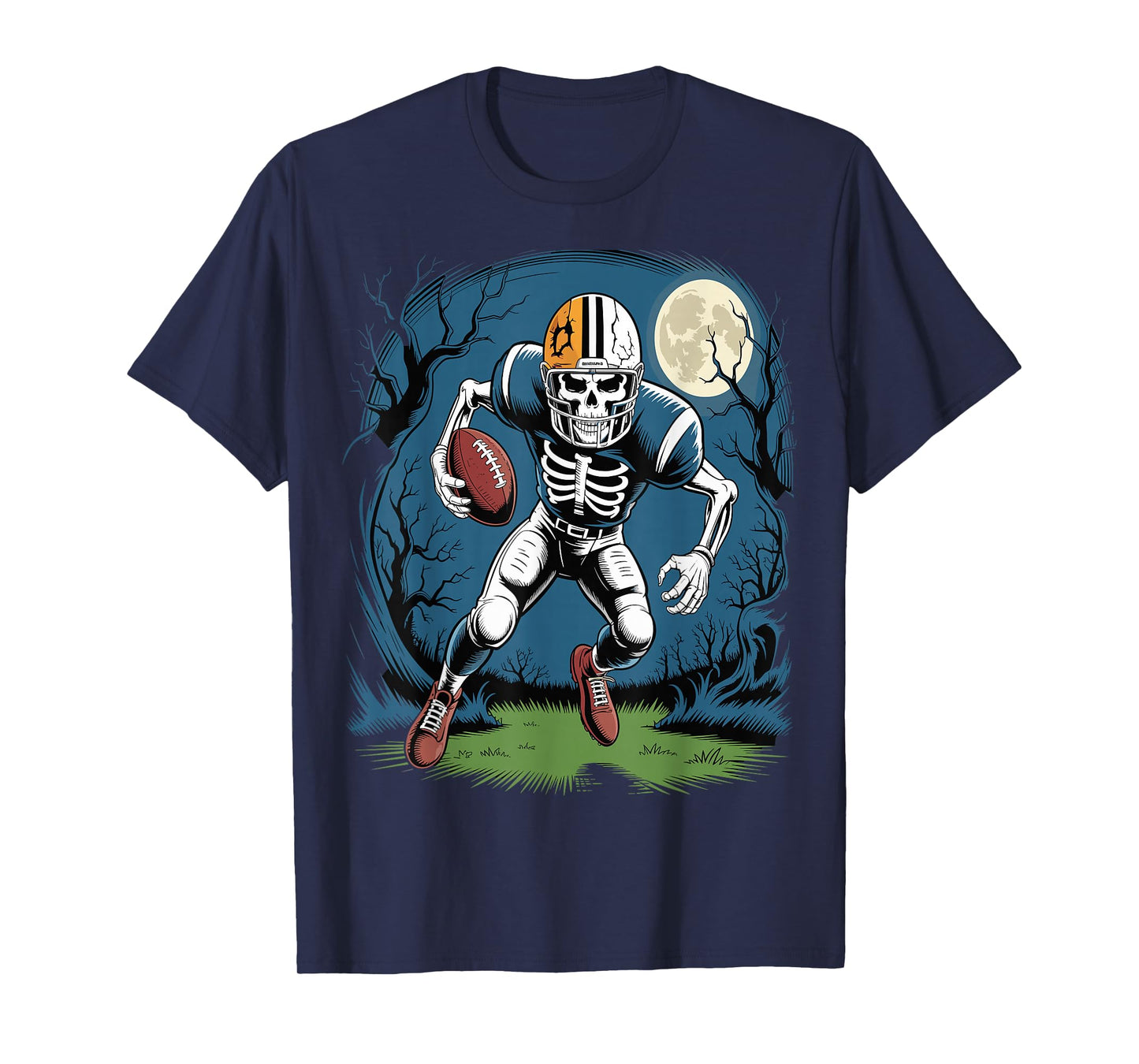 Halloween Skeleton Football Player Skull Spooky Sports T-Shirt