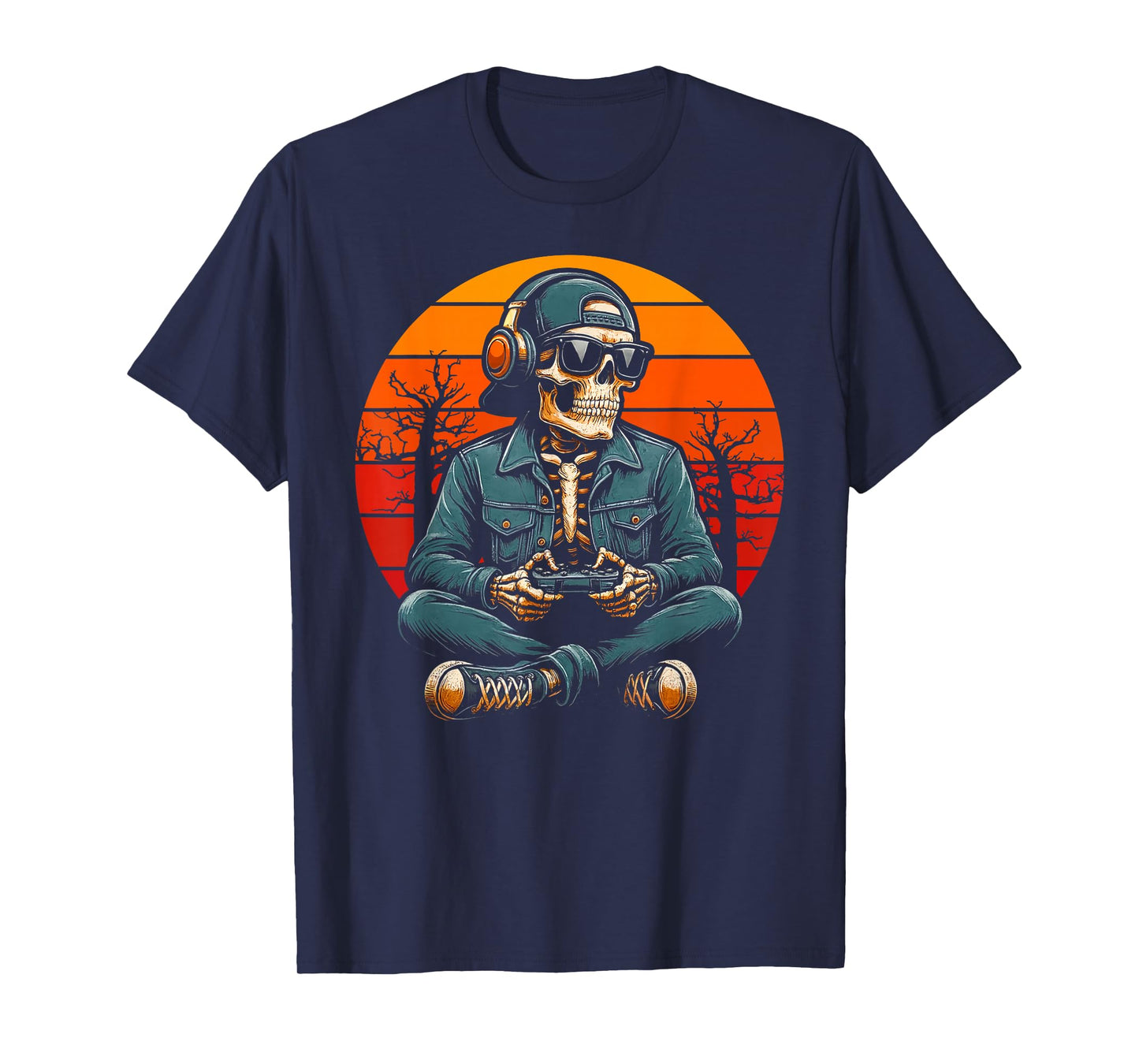 Halloween Skeleton Gamer Video Gaming Boys Men Kids Tees T-Shirt
