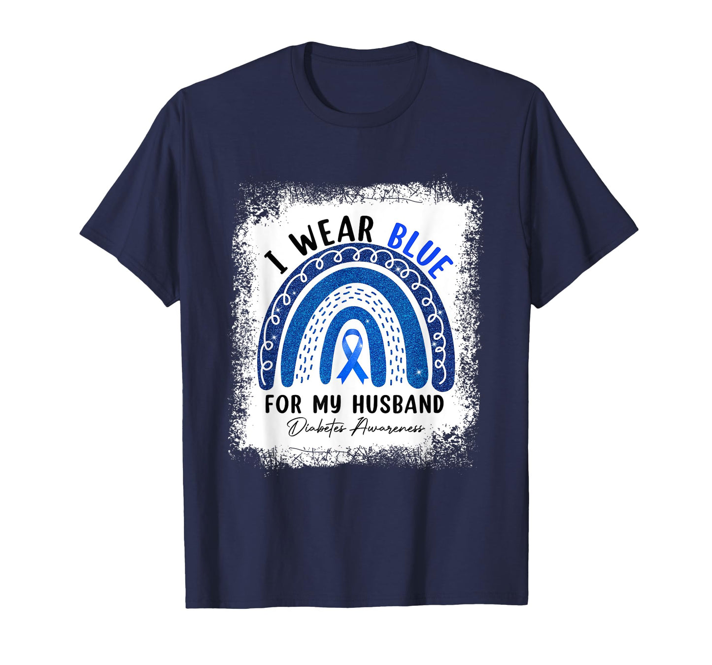 Rainbow I Wear Blue Ribbon For My Husband Diabetes Awareness T-Shirt