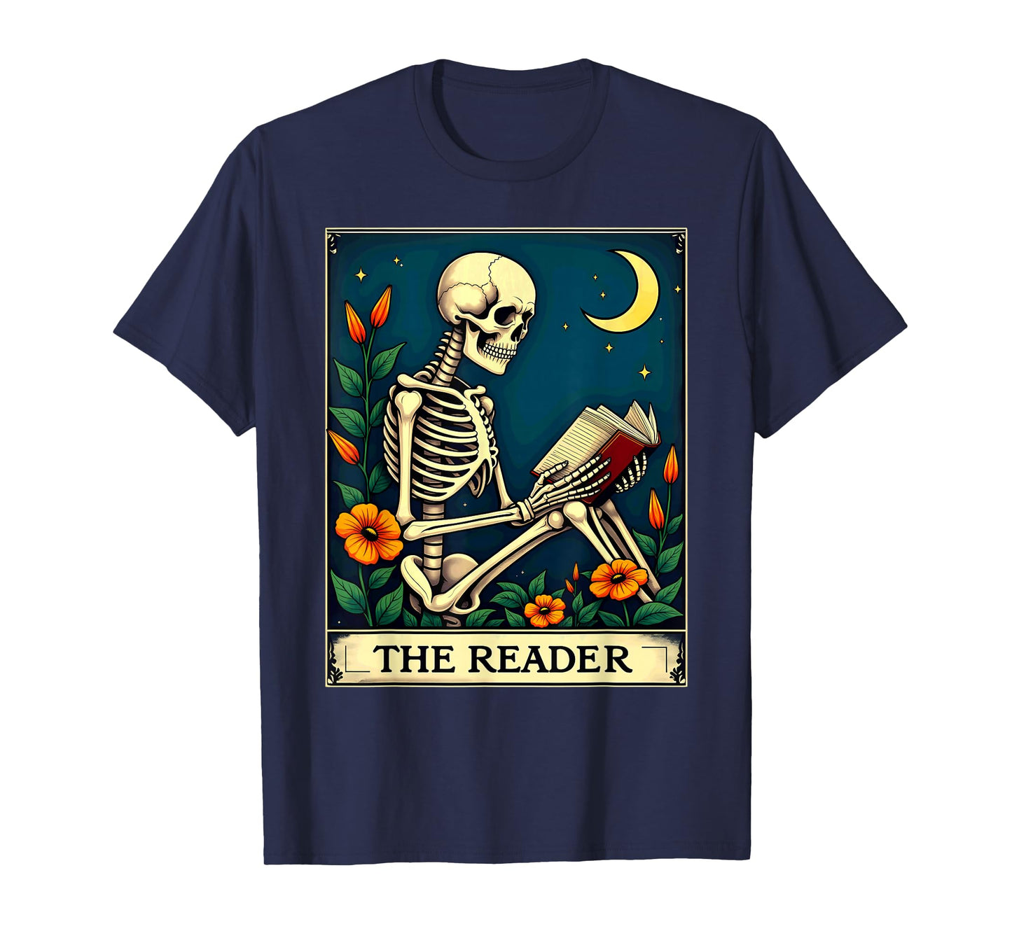 Floral Tarot Card The Reader Skeleton Bookworm Librarian T-Shirt
