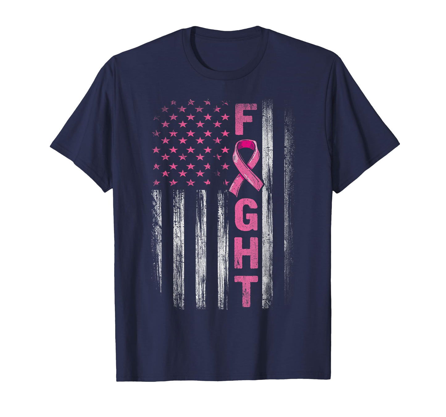 Fight Breast Survivor American Flag Breast Cancer Awareness T-Shirt