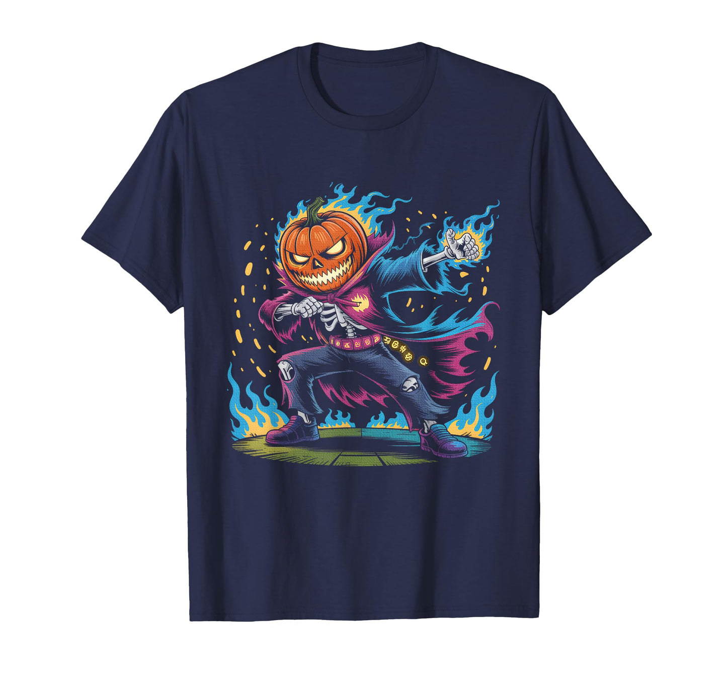 Pumpkin Head Skeleton Superhero Dabbing Halloween Monster T-Shirt