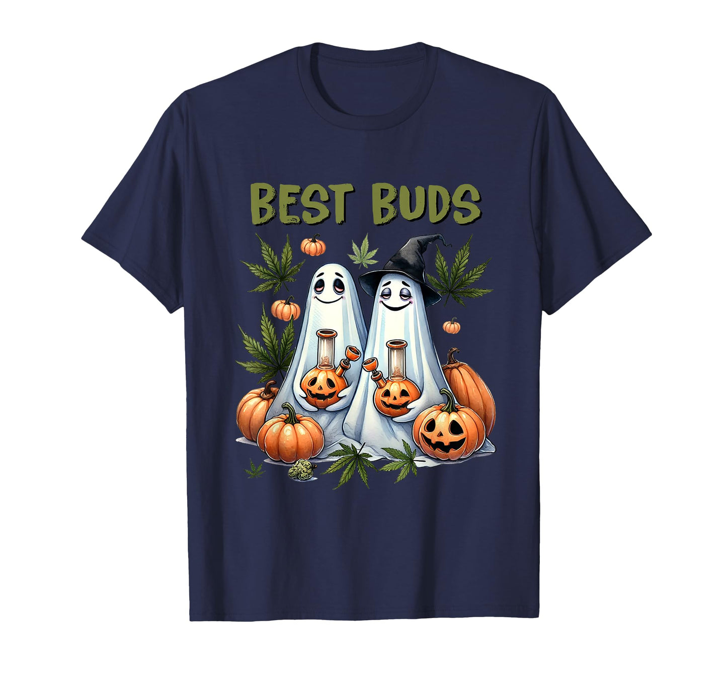 Marijuana Best Buds Ghost 420 Weed Cannabis Funny Halloween T-Shirt