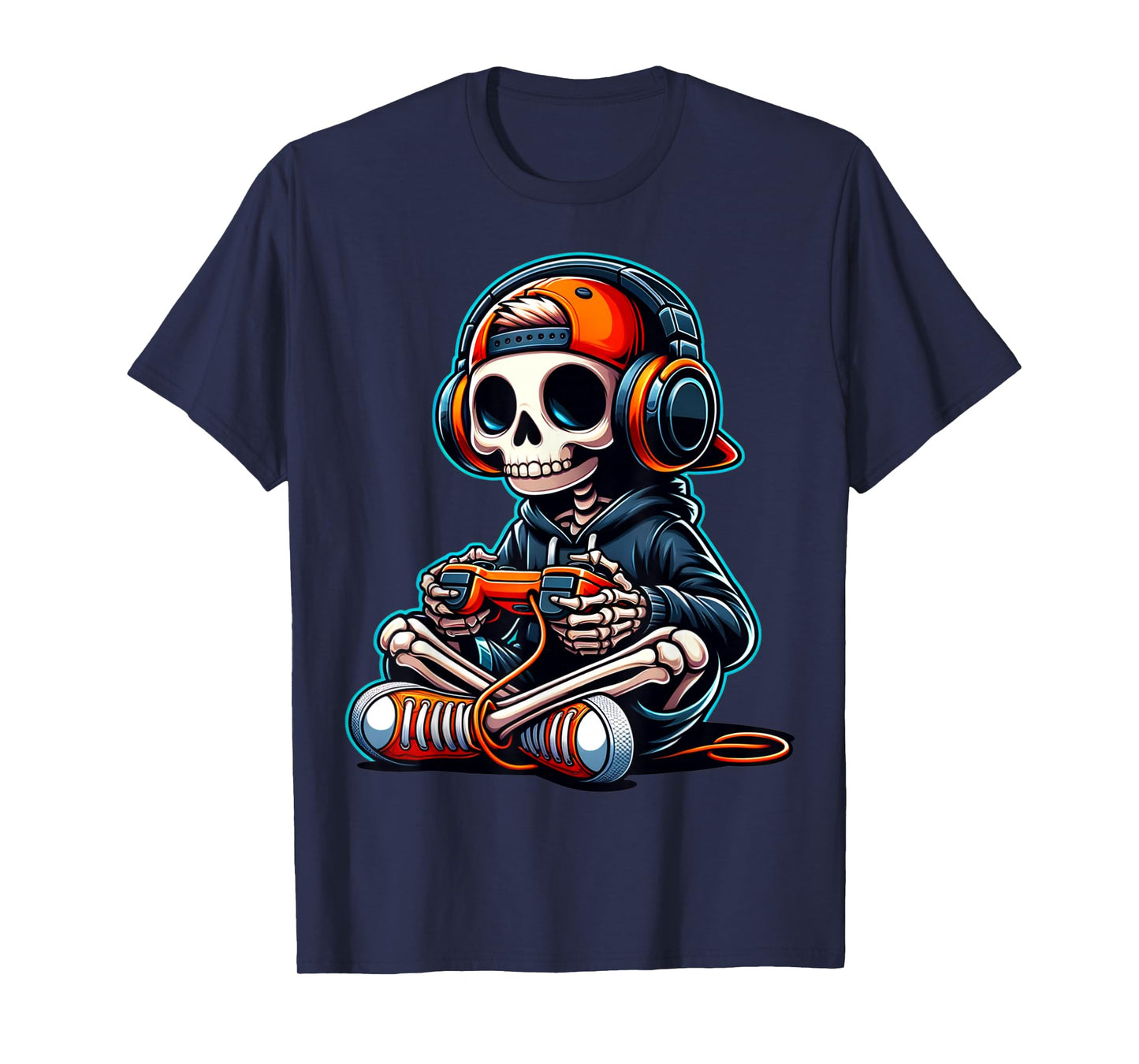 Halloween Skeleton Gamer Video Gaming Boys Men Kids Funny T-Shirt