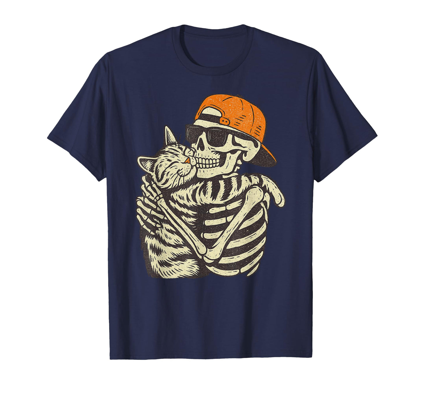 Vintage Halloween Skeleton Cat Funny Spooky Costume T-Shirt