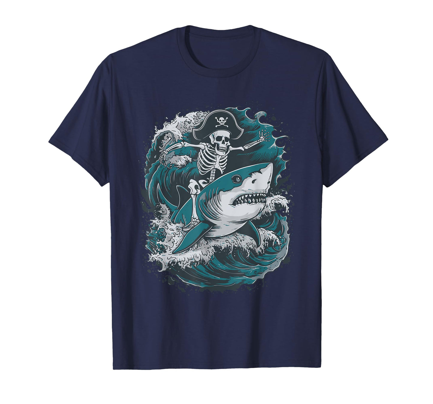 Skeleton Riding Shark T-Shirt