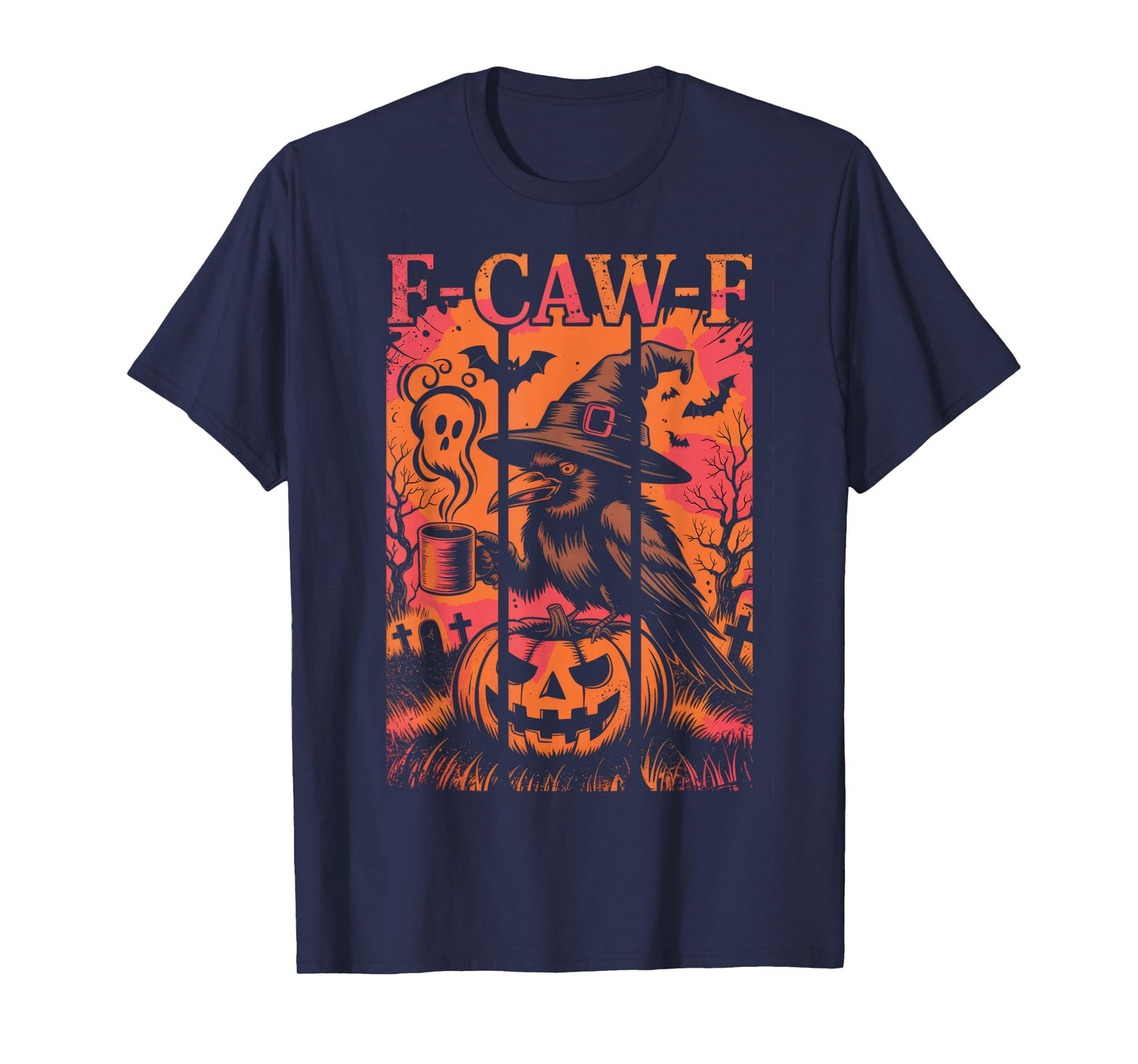 F-Caw-F Funny Raven Black Crow Spooky Season Halloween Retro T-Shirt