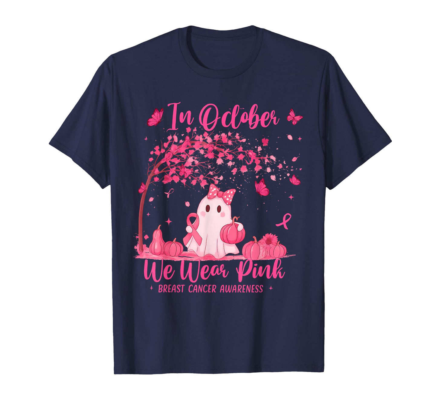 in October We Wear Pink Breast Cancer Awareness Halloween T-Shirt