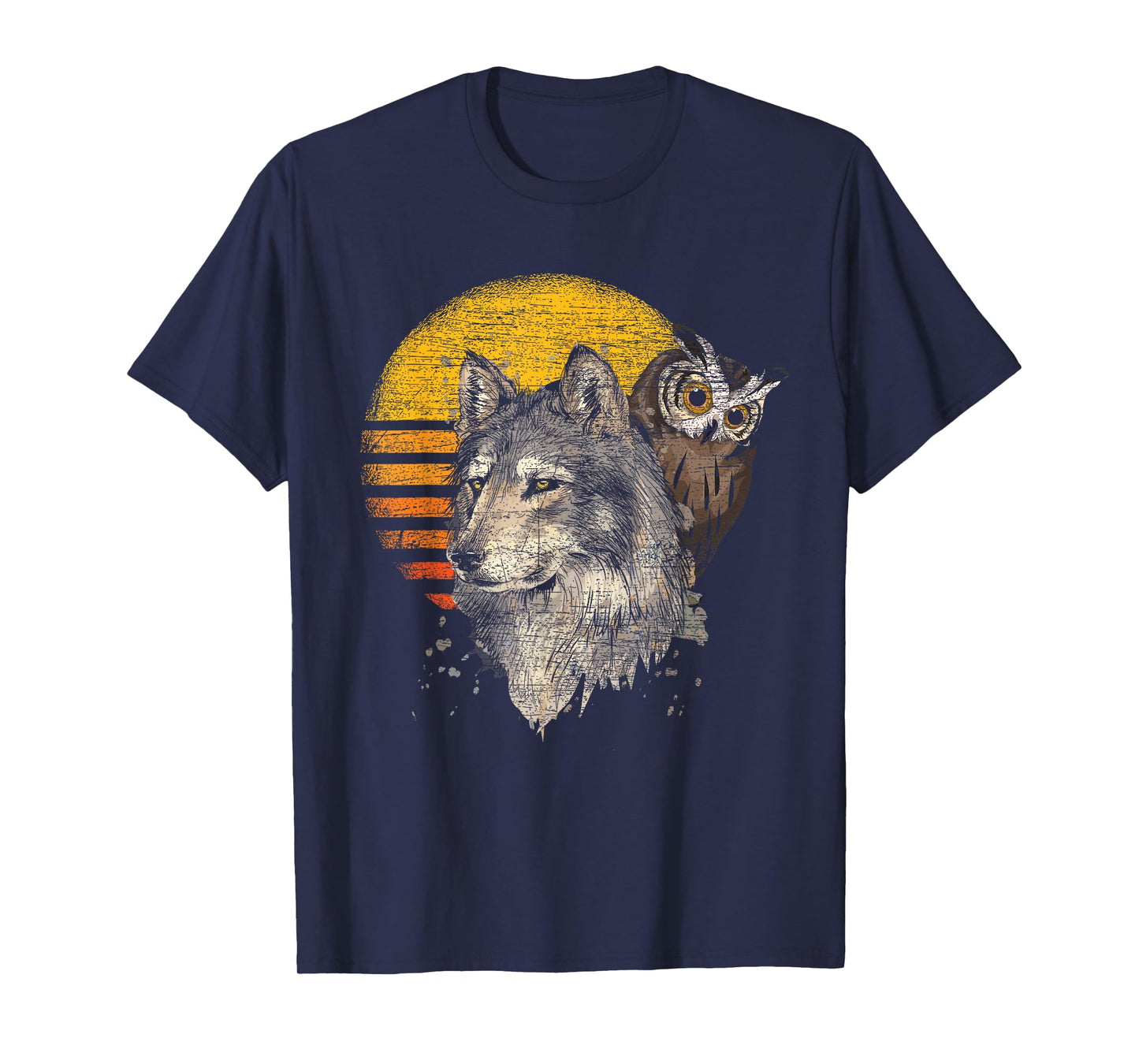 Forest Predator Ornithologist Gift Retro Wolf Owl T-Shirt