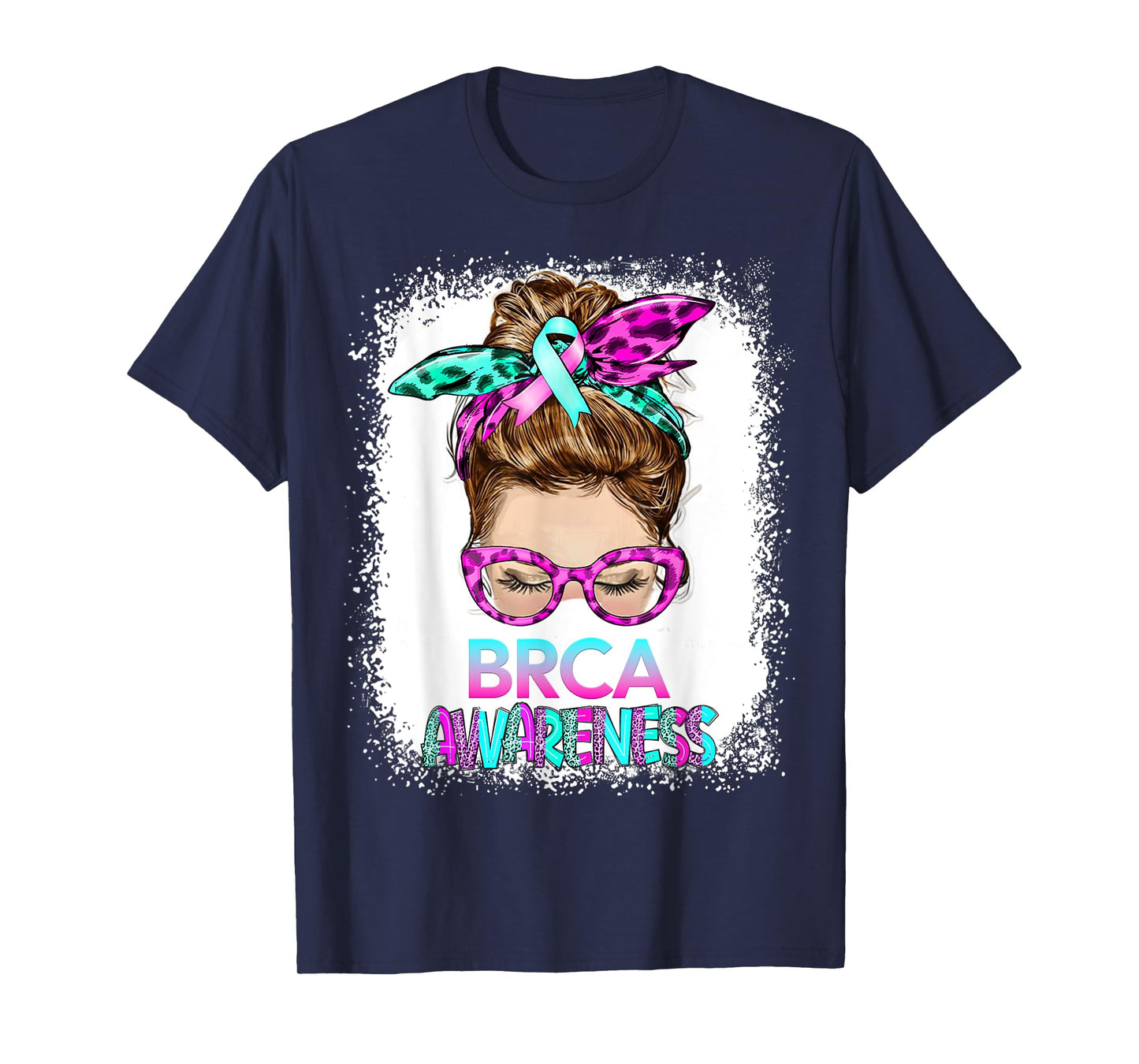 BRCA Messy Bun, pink-teal Mastectomy Breast Cancer Awareness T-Shirt