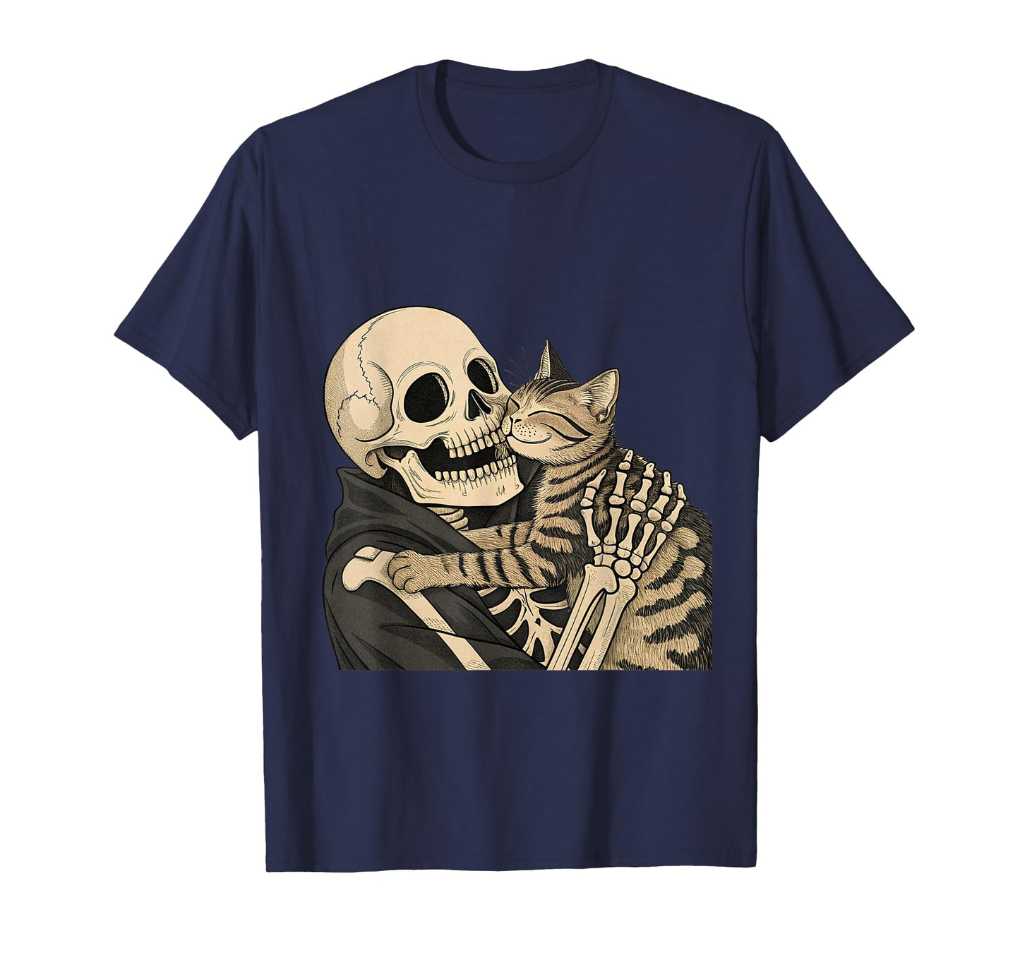 Skeleton Hugging Cat Halloween T-Shirt