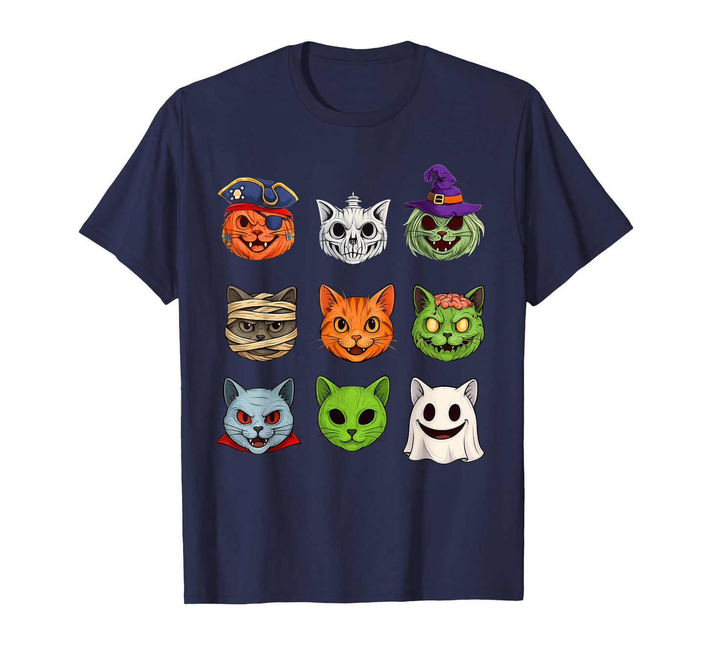 Halloween Cat Skeleton Zombie Mummy Ghost Cat Witch Vampire T-Shirt
