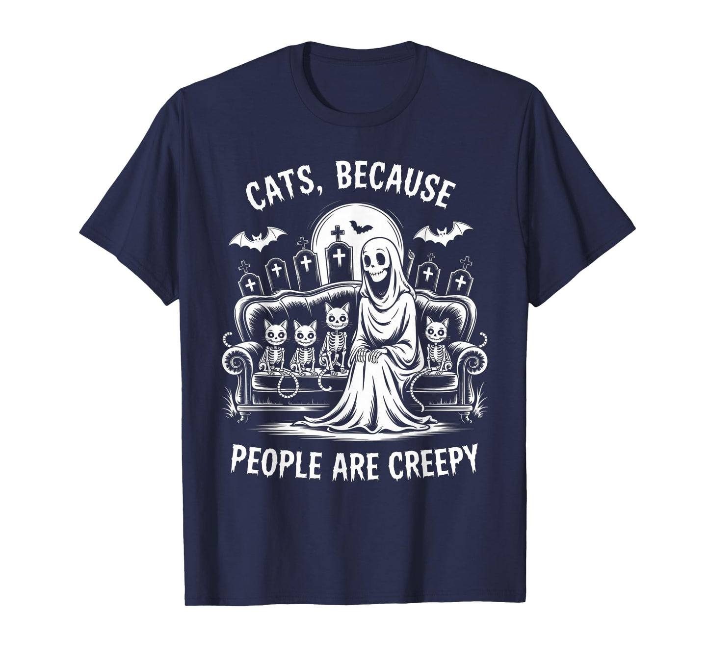 Cats Because People are Creepy Ghost Halloween Cat Mom Kids T-Shirt