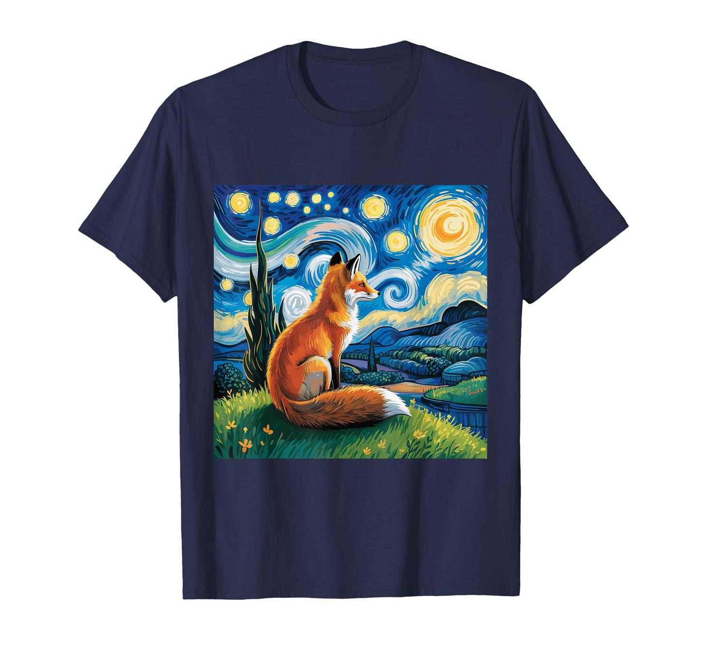 Fox Starry Night Van Gogh Dreamy Animal Night Sky T-Shirt