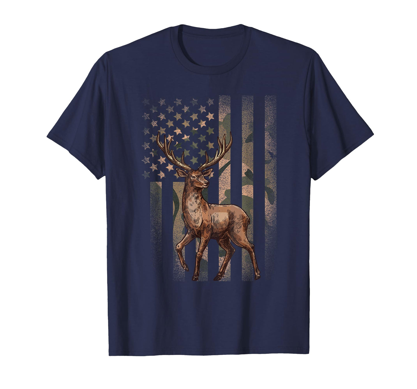 American Flag Camouflage Outdoor Moose Vintage Men Women T-Shirt